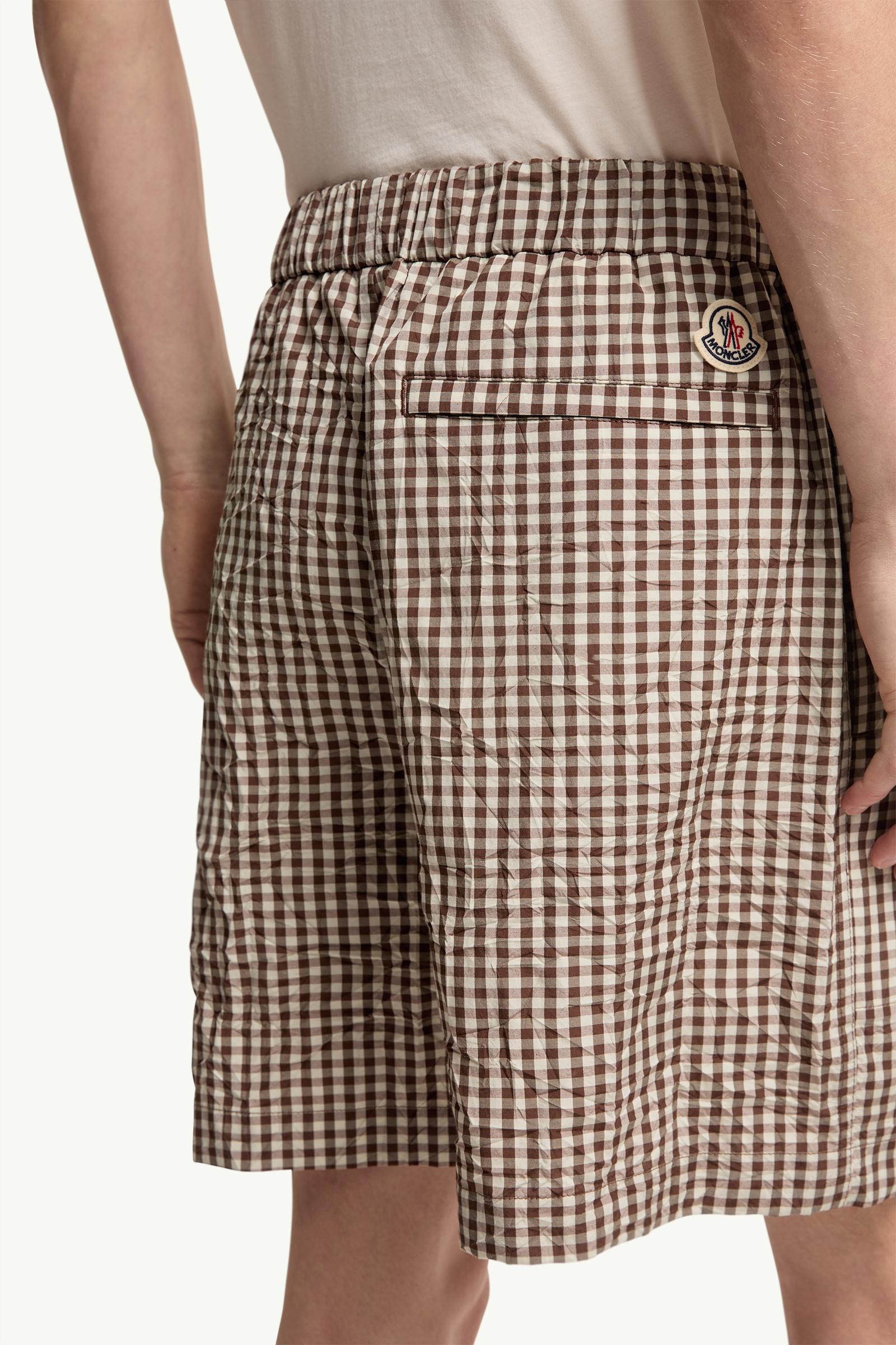 Moncler Vichy Cotton Blend Shorts White & Brown White & Brown