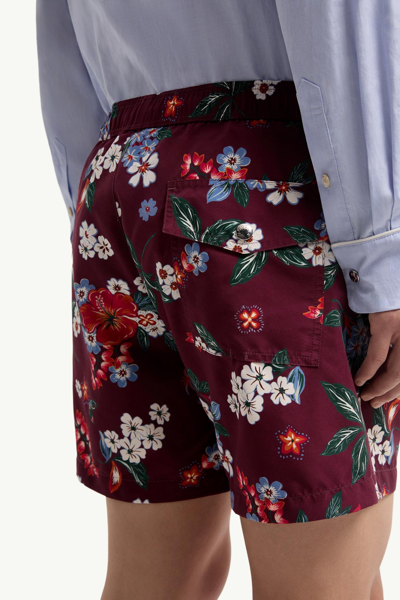 Moncler Floral Print Swim Shorts Burgundy Burgundy