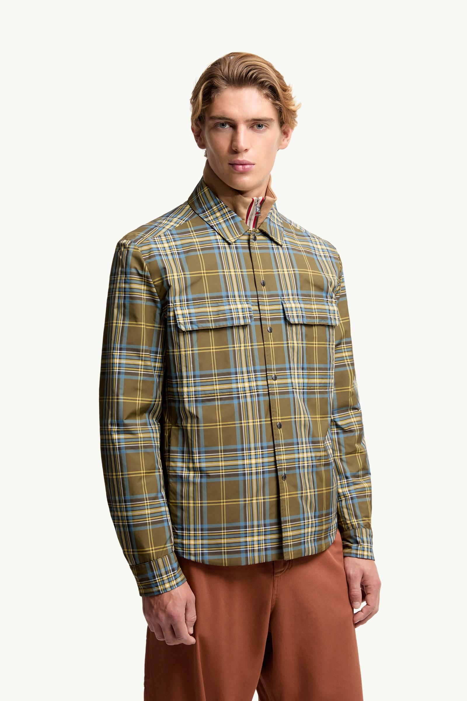 Moncler Monogram Checked Shirt Jacket Sky Blue & Olive Green Sky Blue & Olive Green
