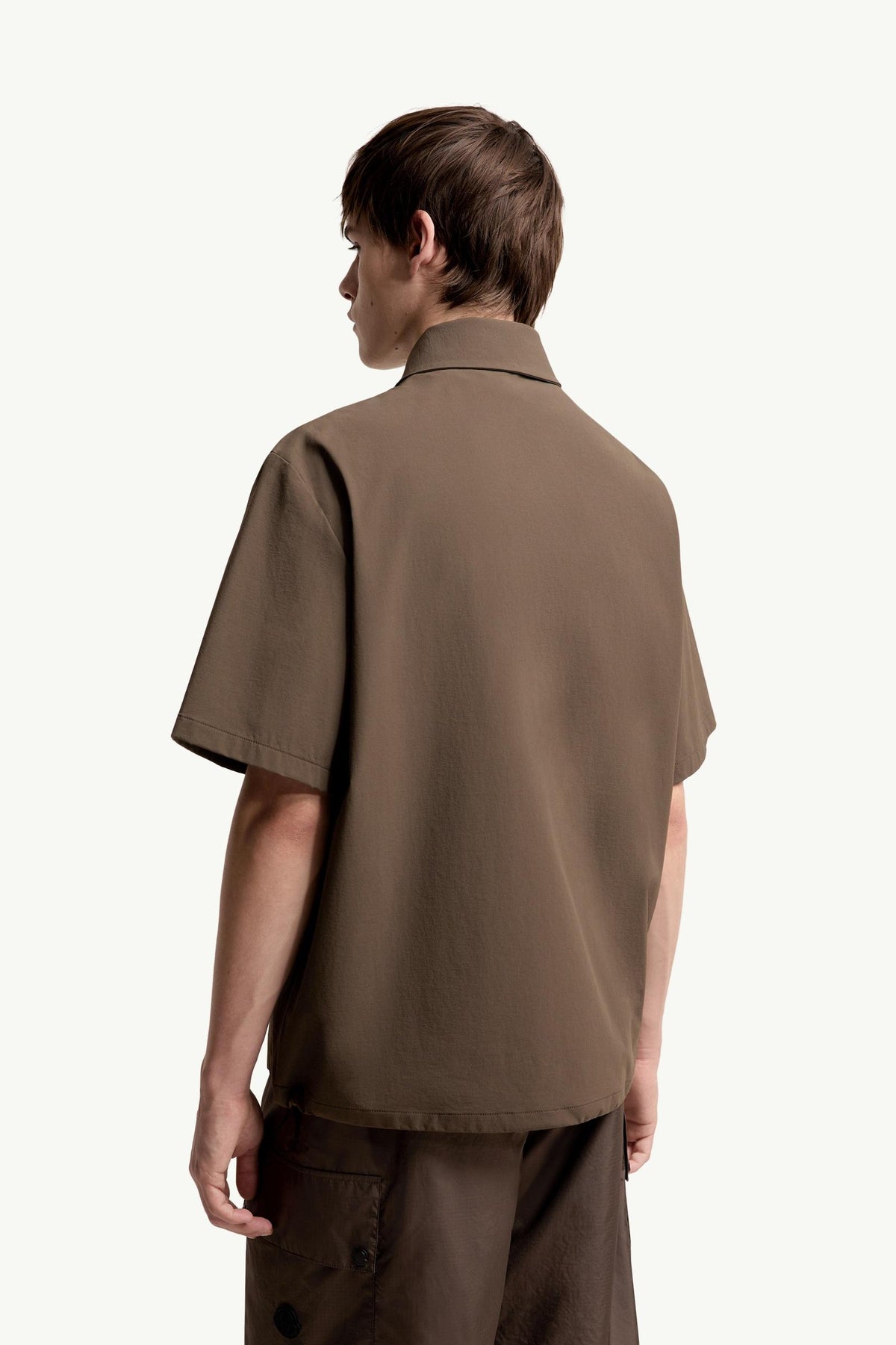 Moncler Logo Short Sleeve Half-Zip Shirt Brown Brown