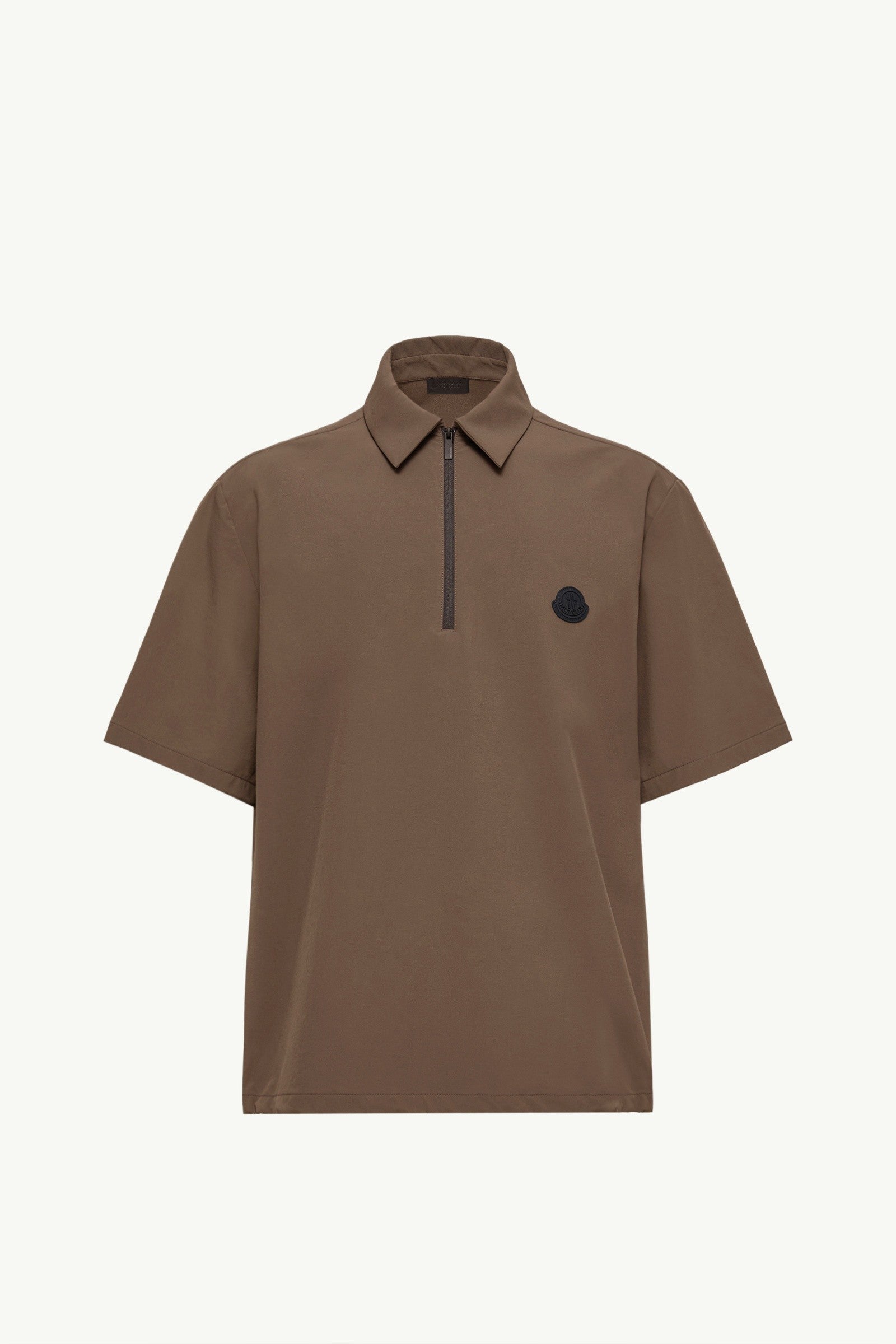 Moncler Logo Short Sleeve Half-Zip Shirt Brown Brown