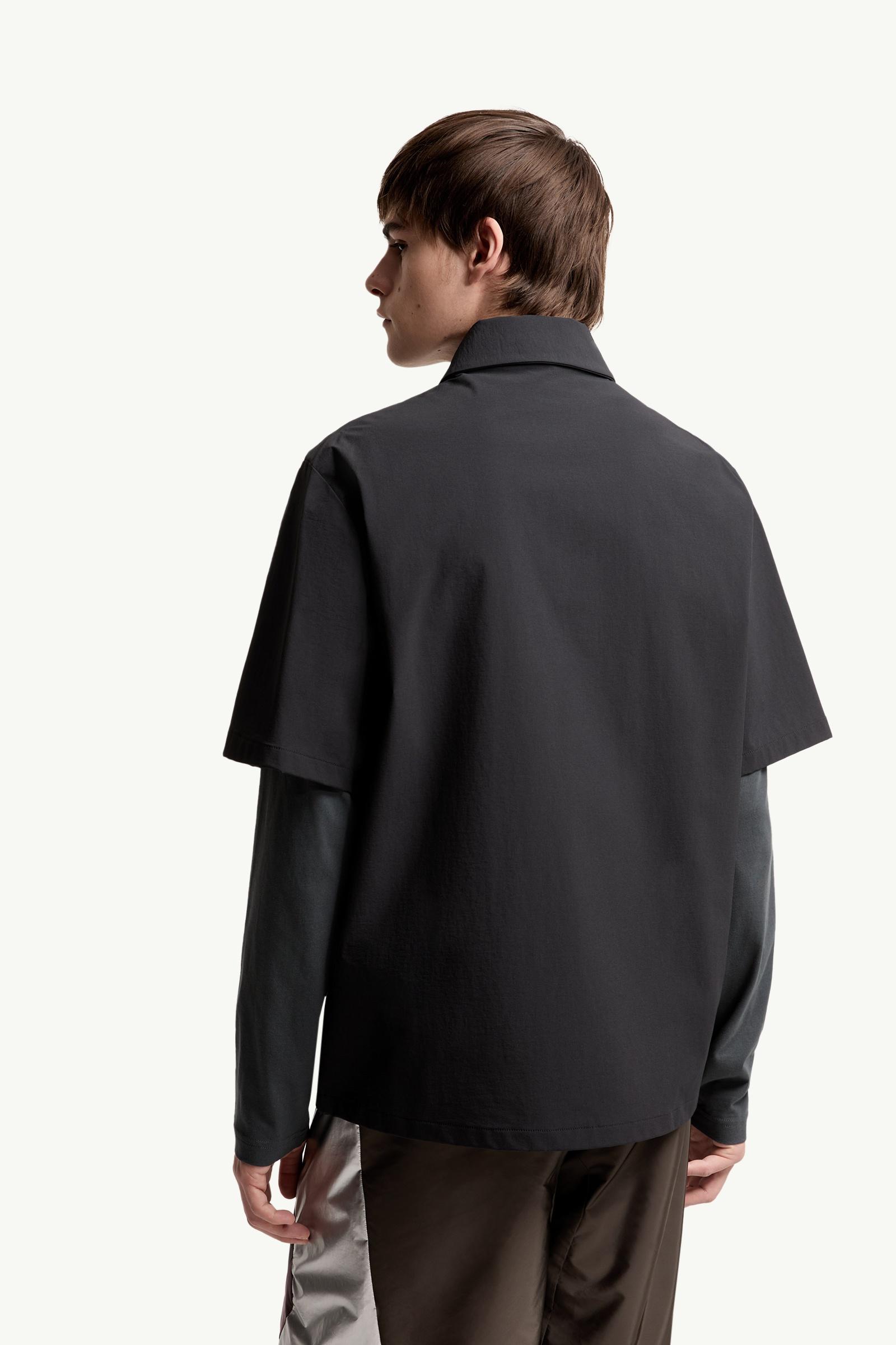 Moncler Logo Short Sleeve Half-Zip Shirt Black Black