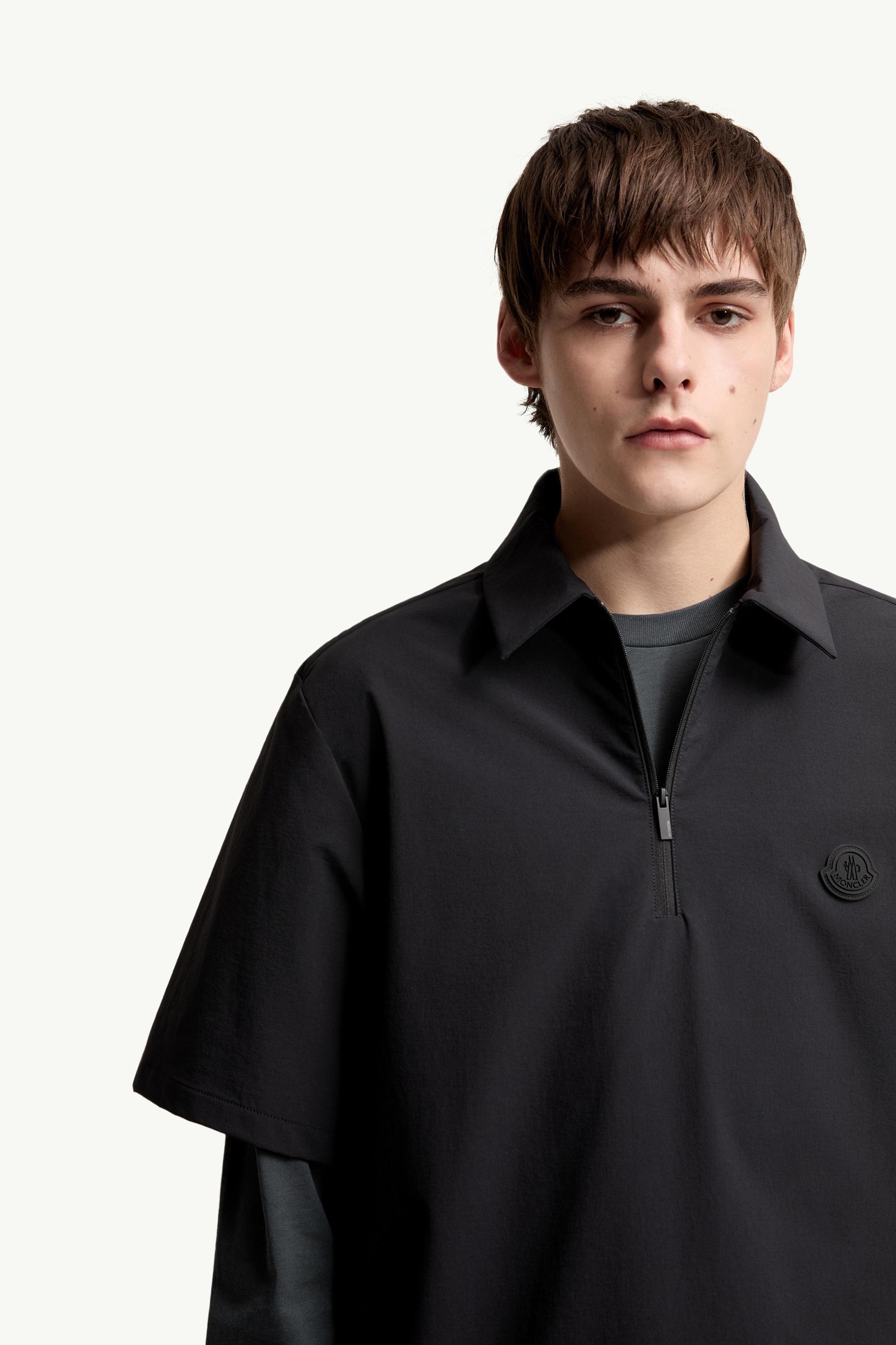 Moncler Logo Short Sleeve Half-Zip Shirt Black Black