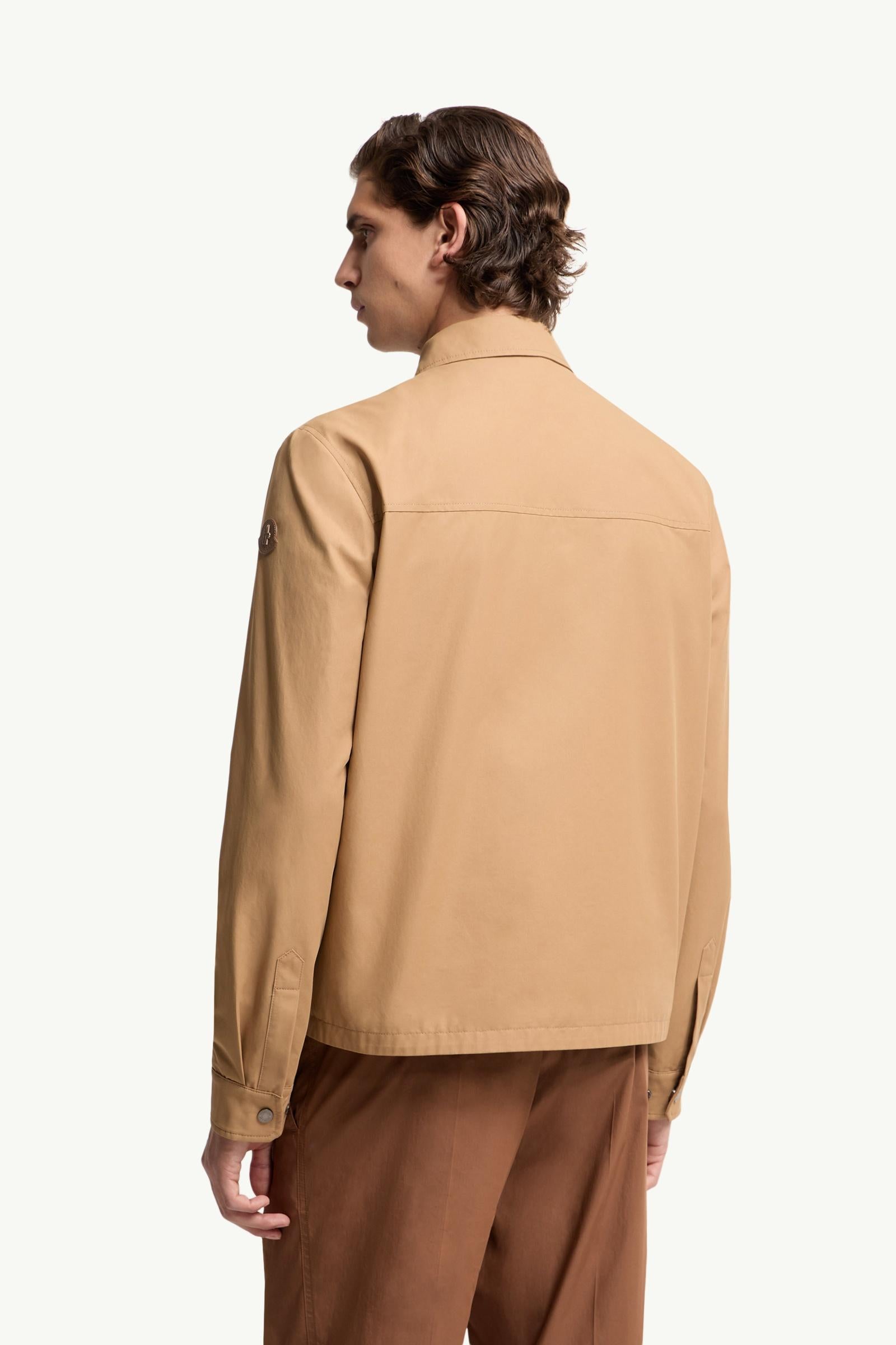 Moncler Leather Logo Cotton Blend Shirt Beige Beige