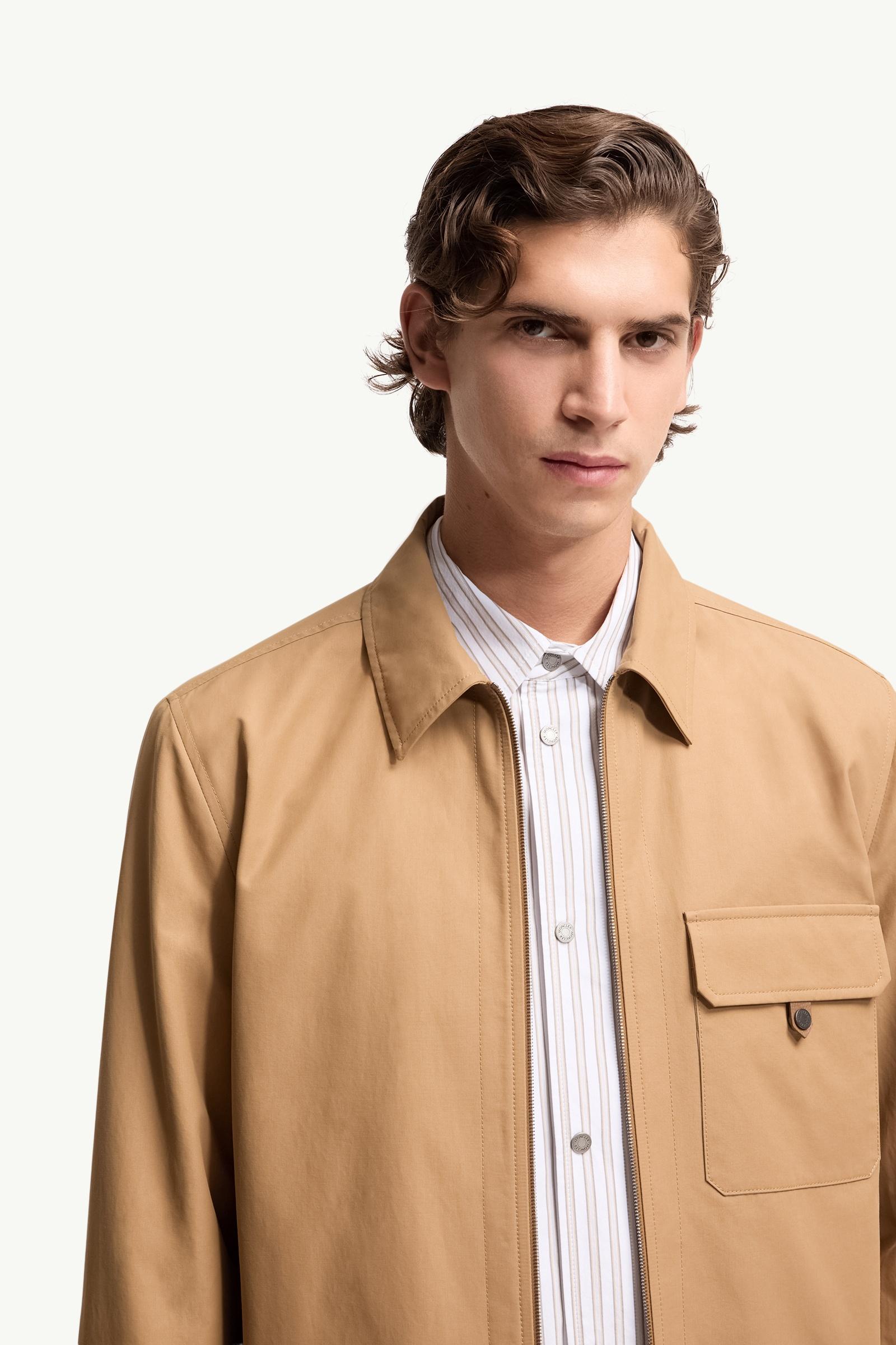Moncler Leather Logo Cotton Blend Shirt Beige Beige
