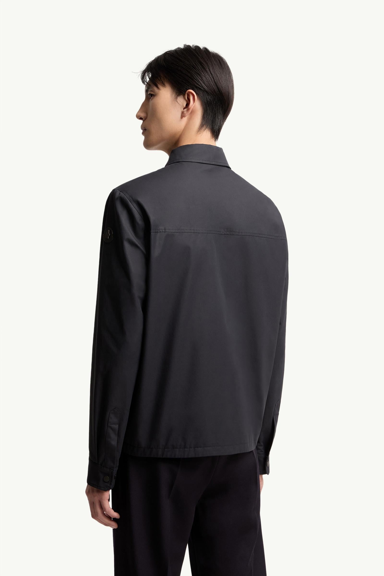 Moncler Leather Logo Cotton Blend Shirt Navy Blue Navy Blue