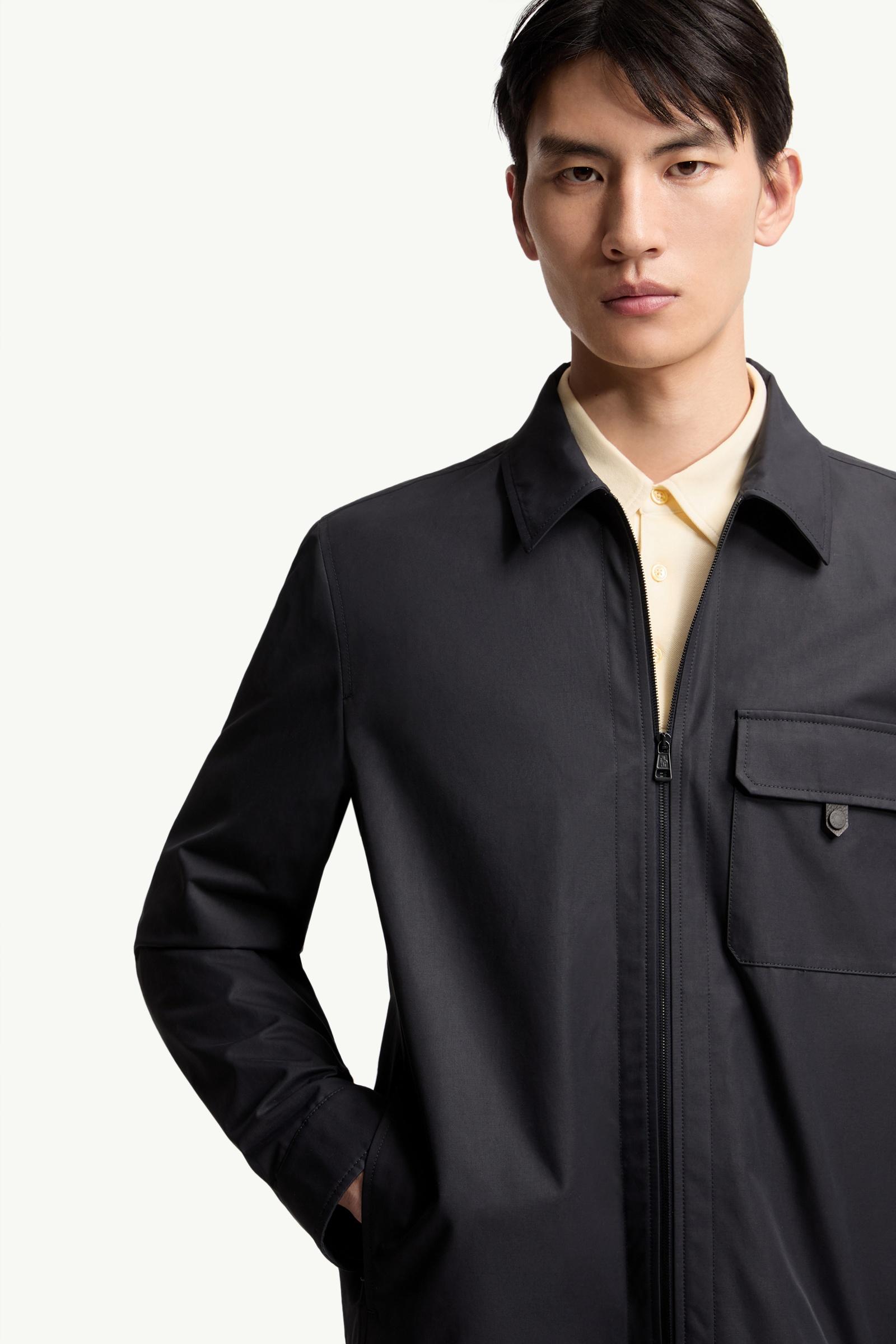Moncler Leather Logo Cotton Blend Shirt Navy Blue Navy Blue