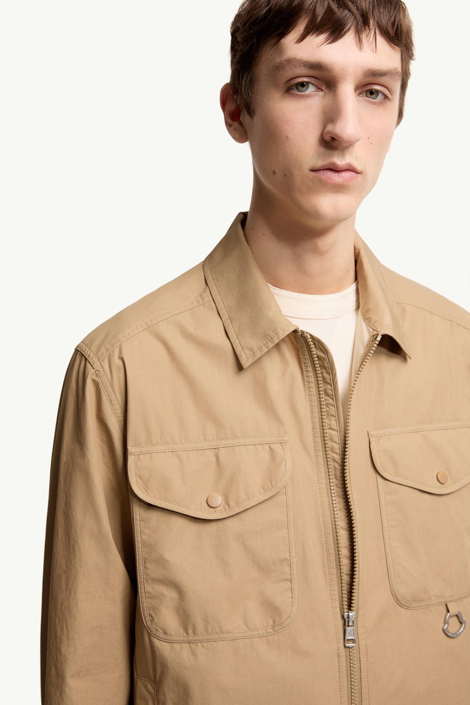 Moncler Cotton Poplin Long Sleeve Zip-Up Shirt Jacket Beige Beige