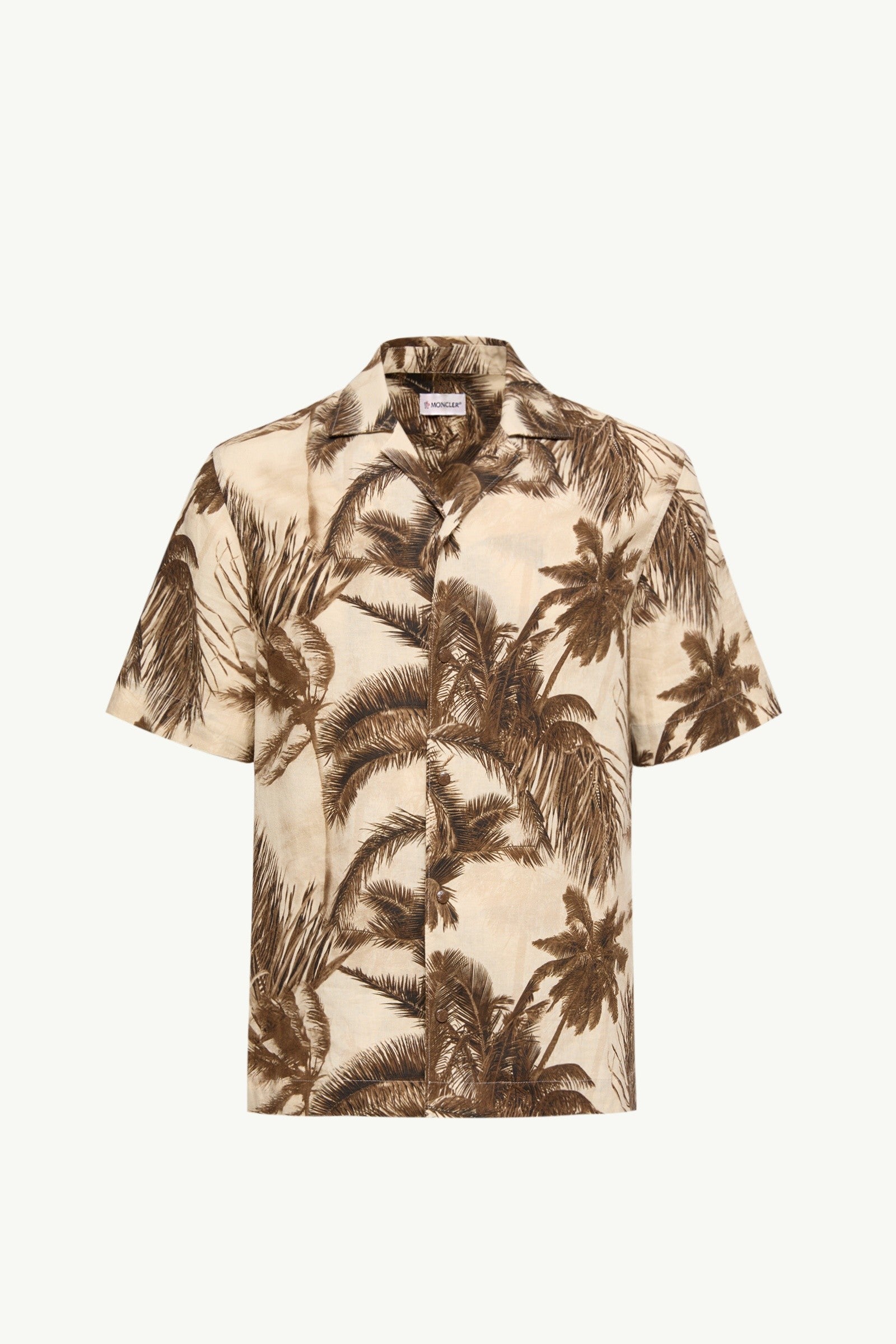 Moncler Cotton & Linen Blend Short Sleeve Shirt Beige & Green Beige & Green