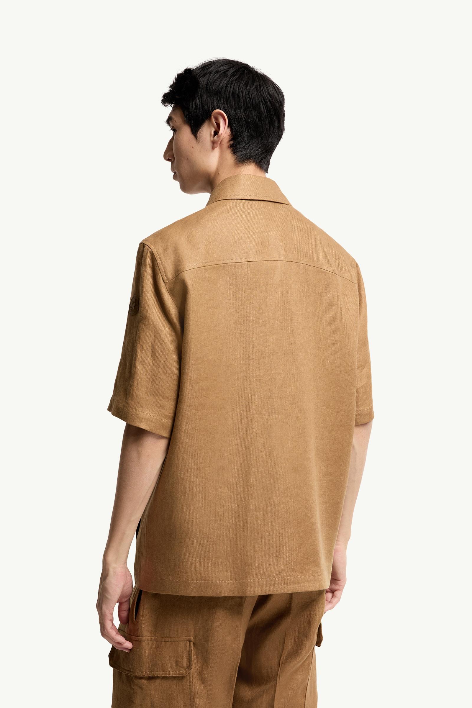 Moncler Linen Twill Short Sleeve Zip-Up Shirt Light Brown Light Brown