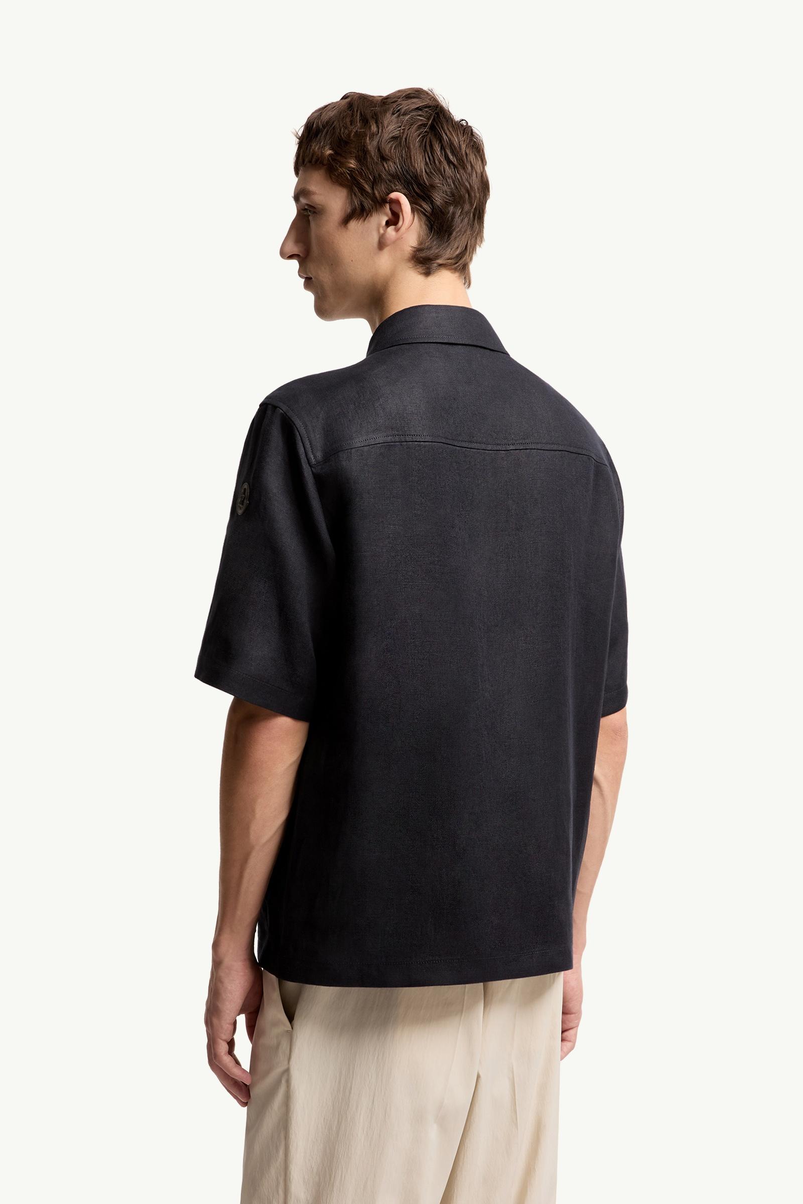 Moncler Linen Twill Short Sleeve Zip-Up Shirt Dark Blue Dark Blue