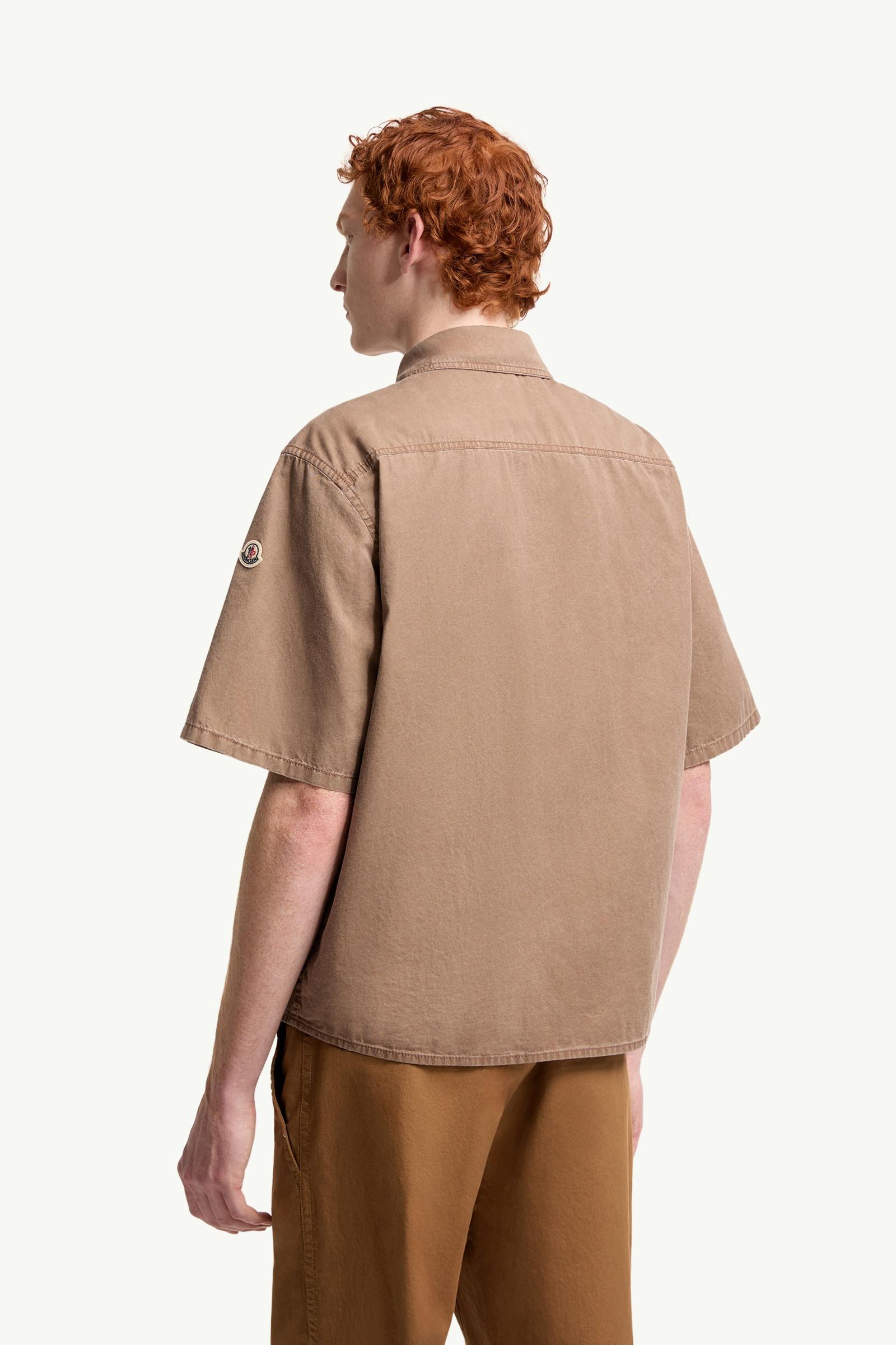 Moncler Short Sleeve Cotton Zip-Up Shirt Brown Brown