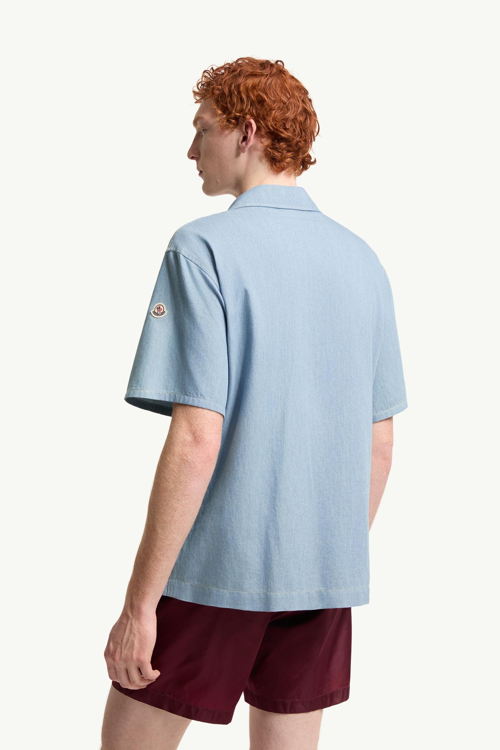 Moncler Embroidered Logo Denim Shirt Pastel Blue Pastel Blue