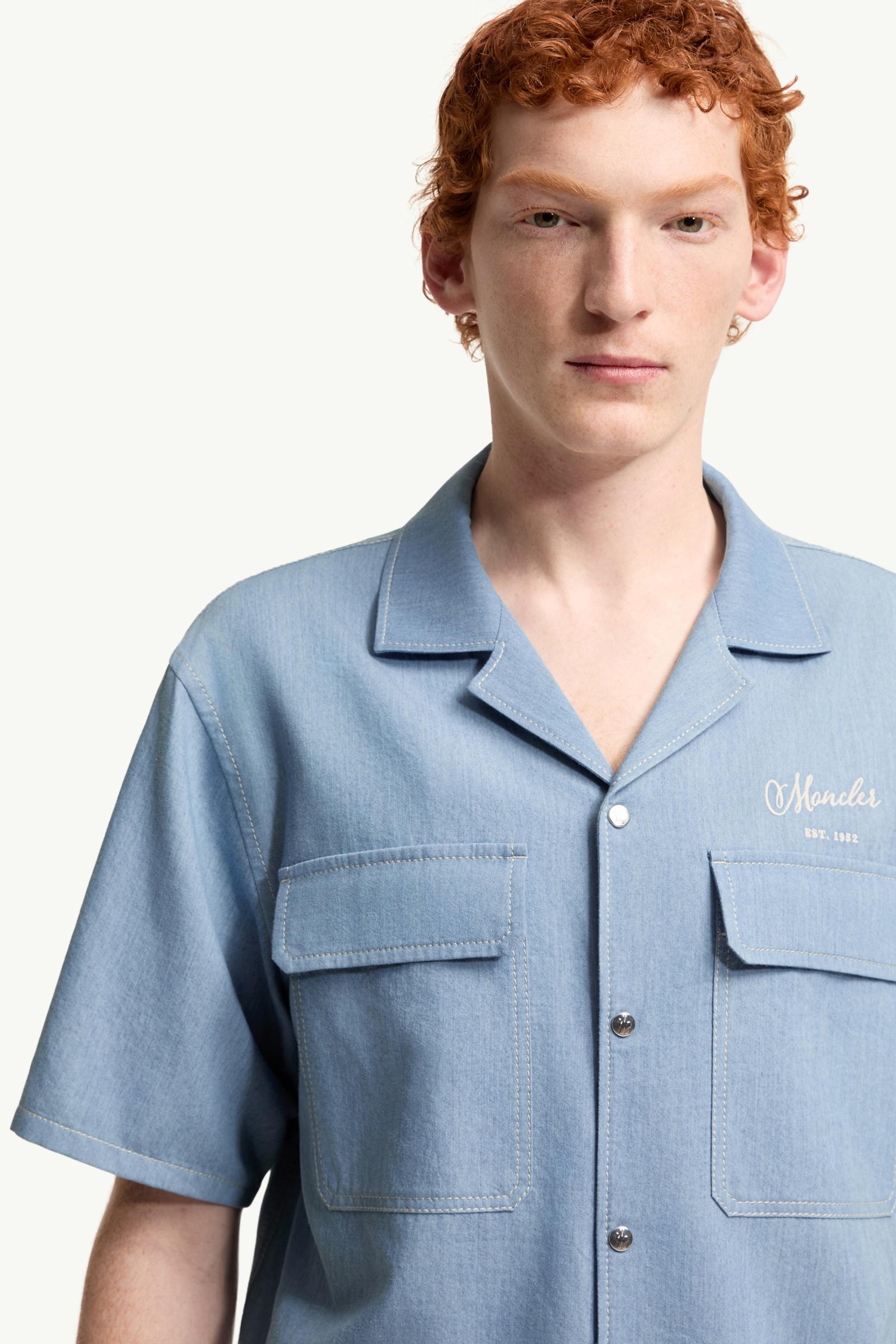 Moncler Embroidered Logo Denim Shirt Pastel Blue Pastel Blue