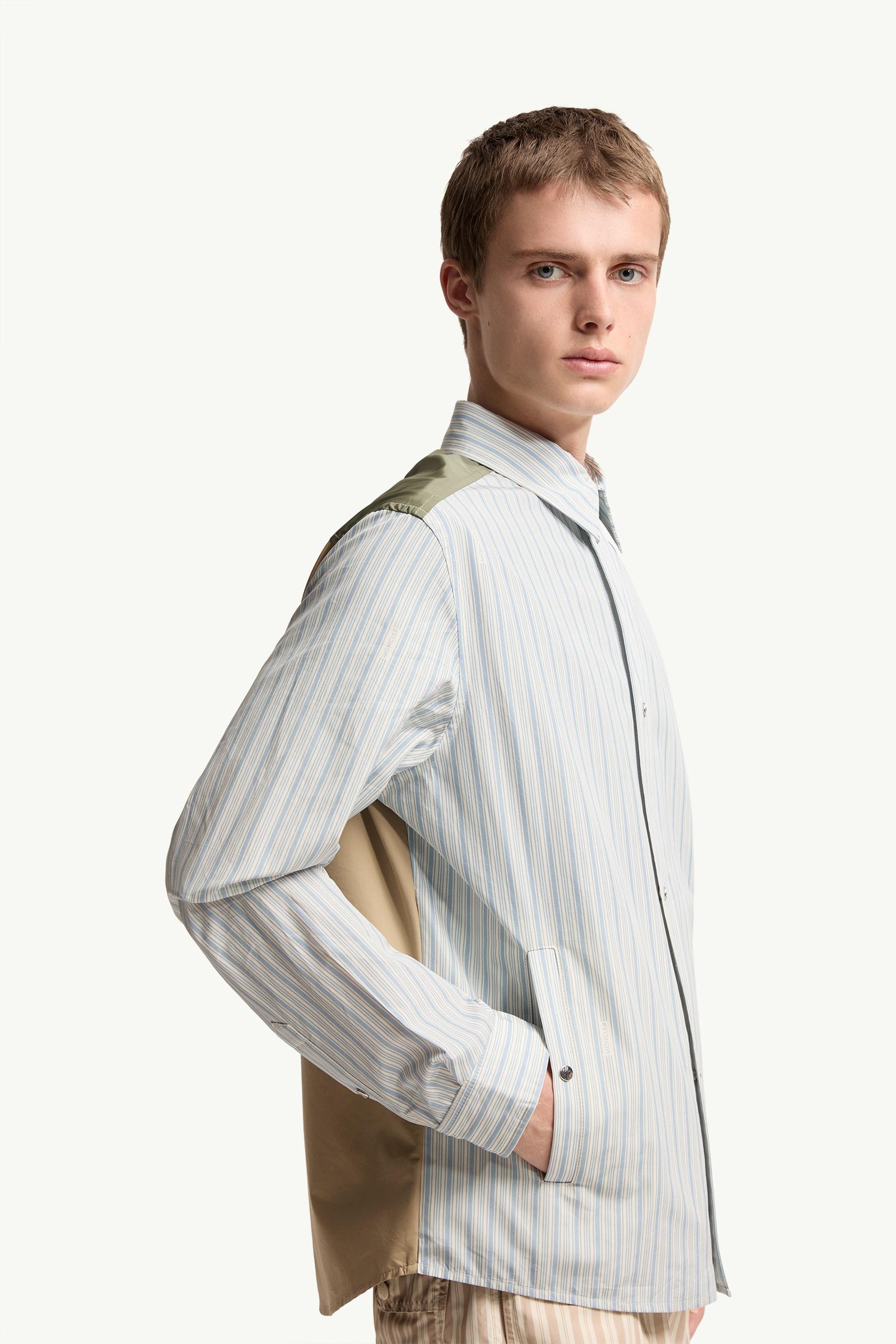 Moncler Striped Cotton Poplin Shirt Light Blue Light Blue