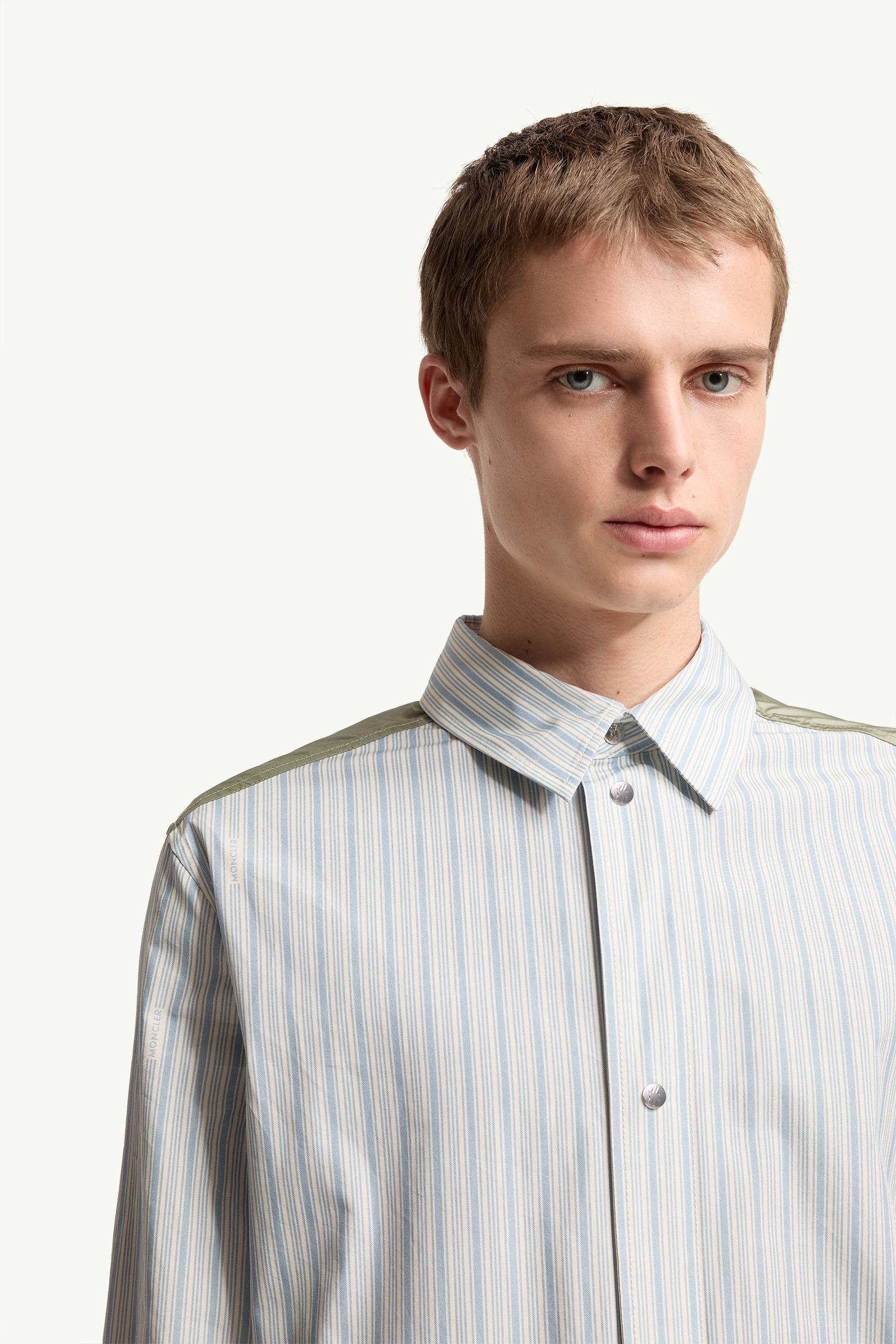 Moncler Striped Cotton Poplin Shirt Light Blue Light Blue
