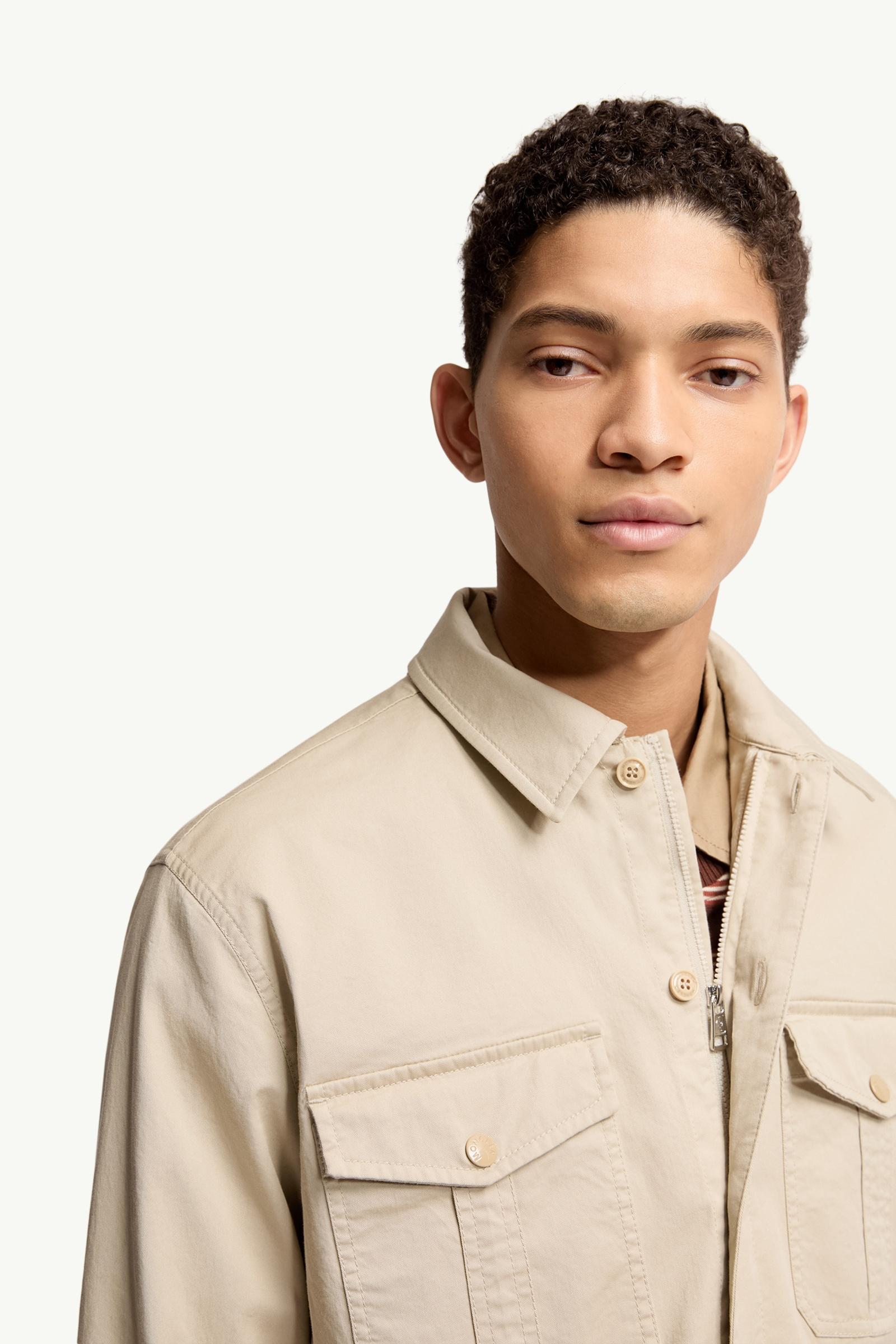 Moncler Cotton Blend Gabardine Long Sleeve Shirt Light Beige Light Beige