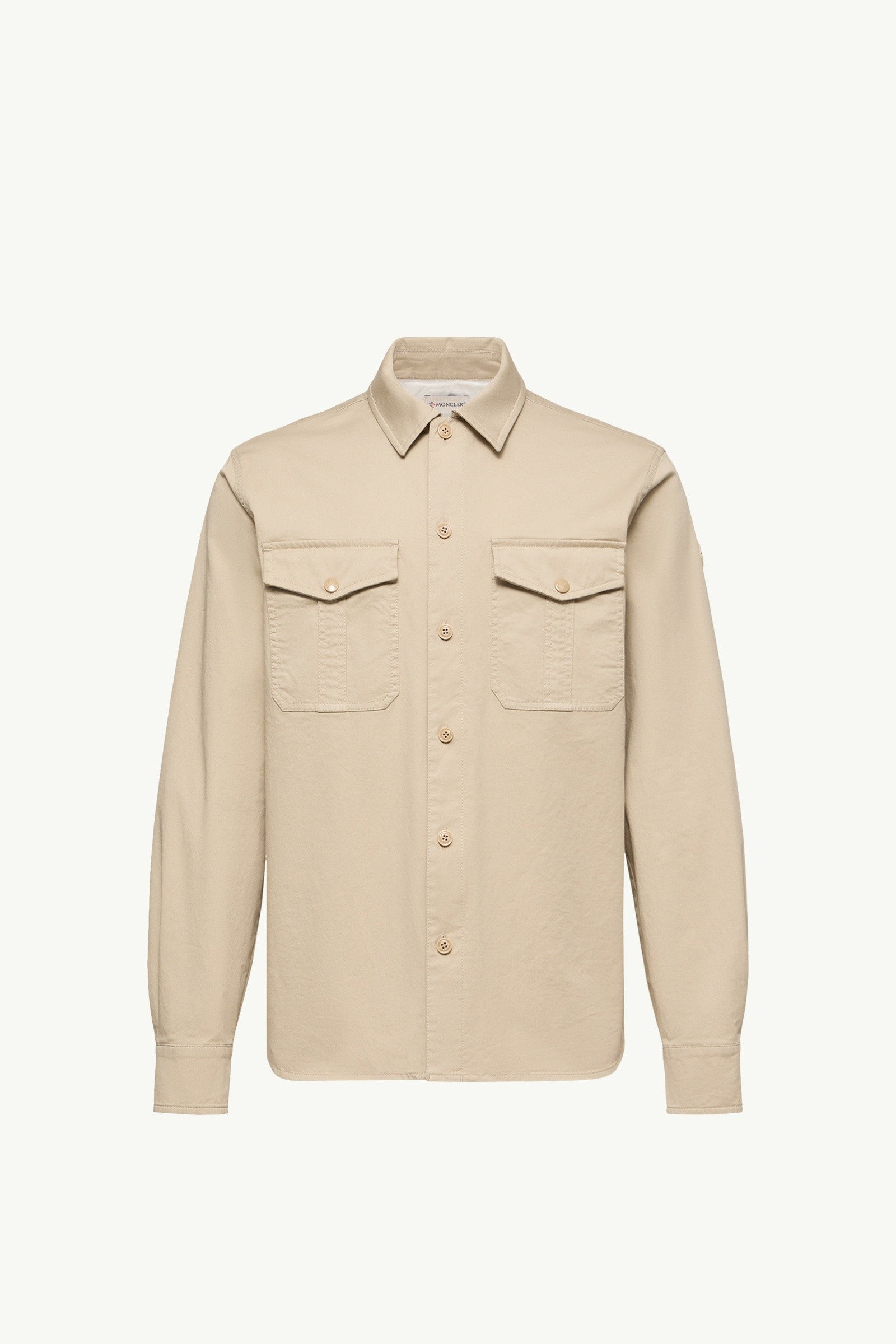Moncler Cotton Blend Gabardine Long Sleeve Shirt Light Beige Light Beige