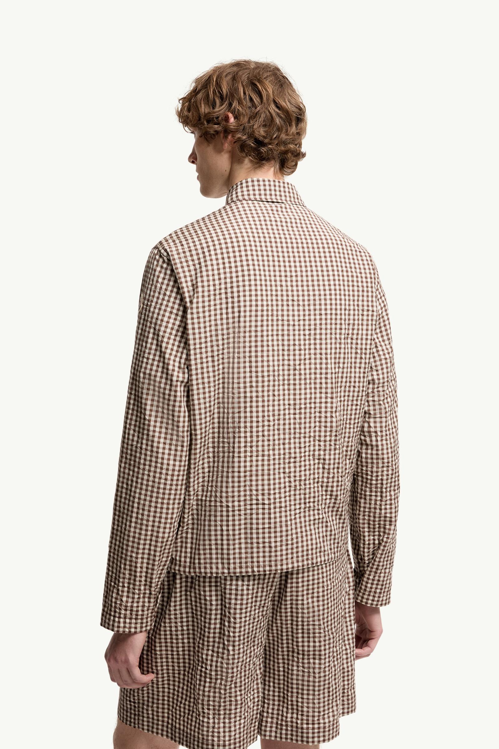 Moncler Vichy Cotton Blend Zip-Up Shirt Jacket White & Brown White & Brown