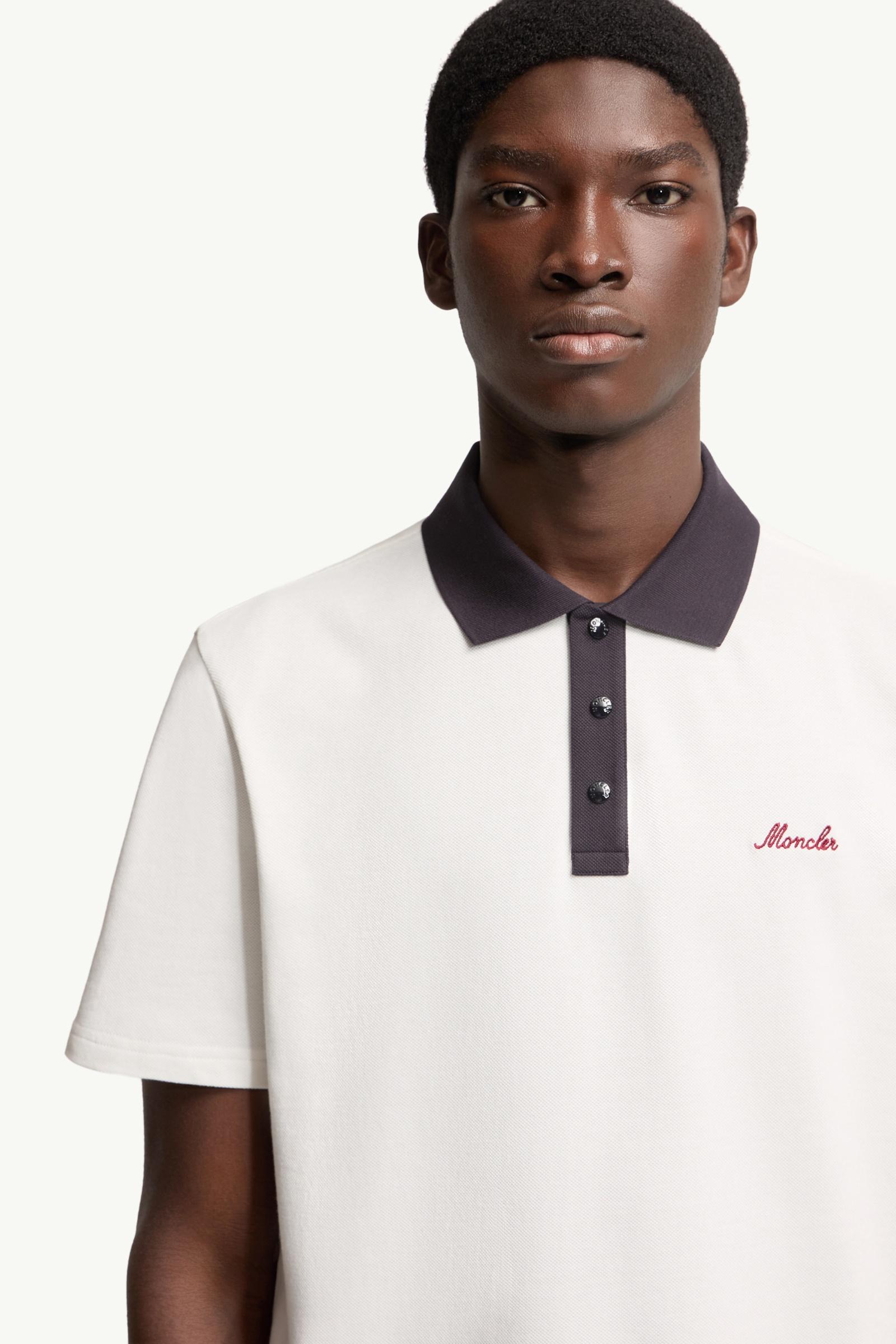 Moncler Embroidered Logo Cotton Piquet Polo Shirt White White