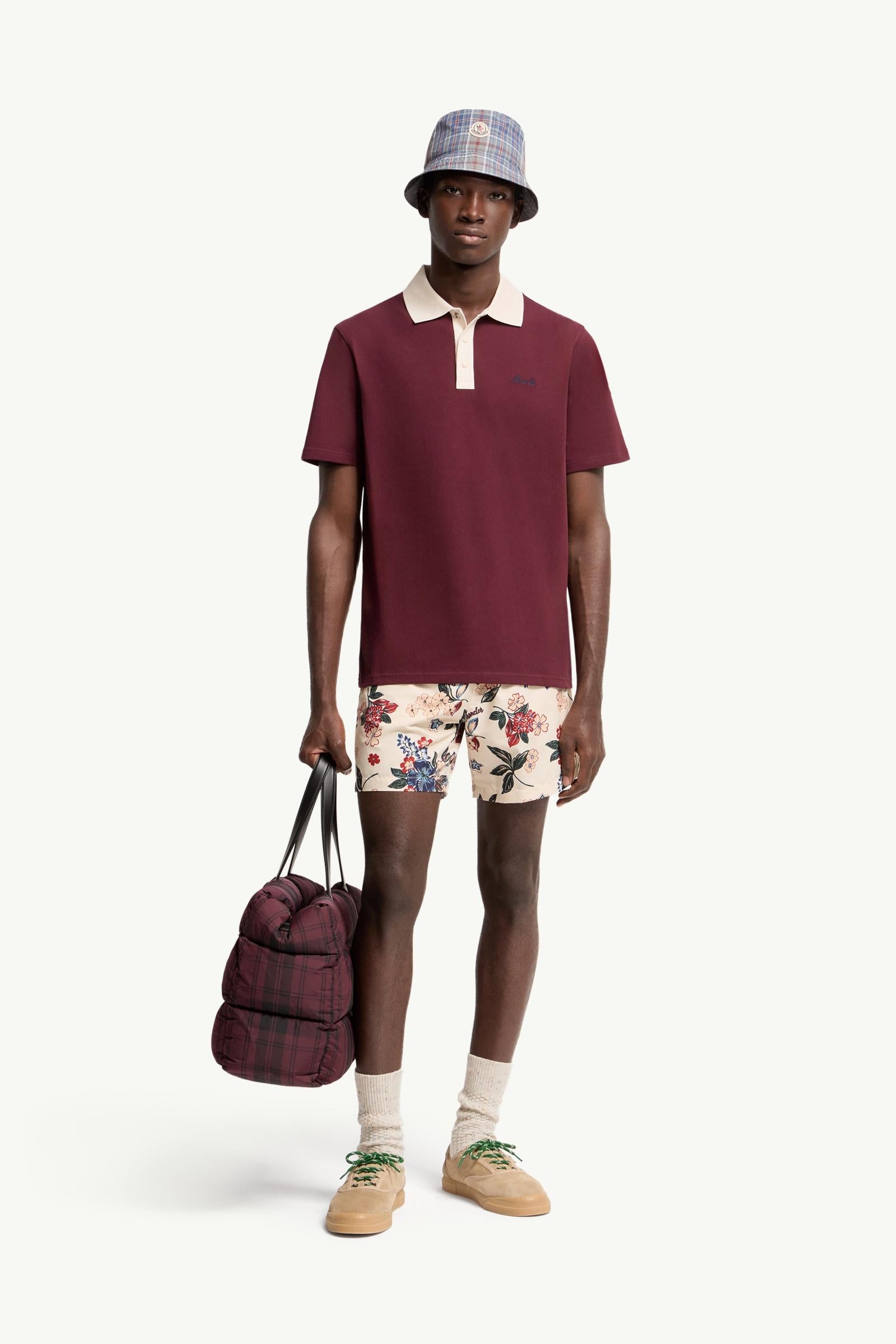 Moncler Embroidered Logo Cotton Piquet Polo Shirt Burgundy Burgundy