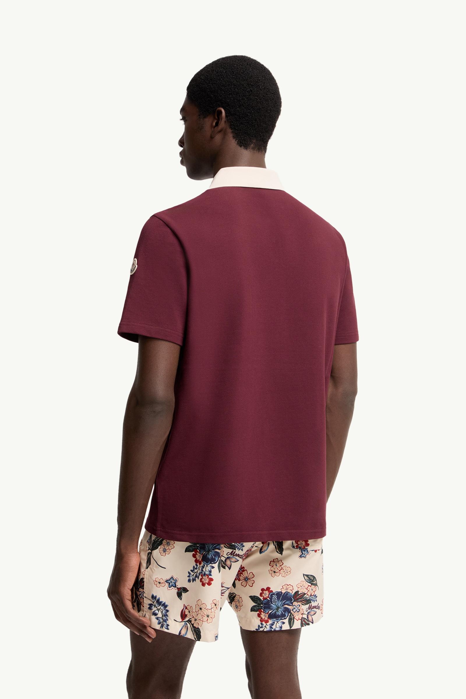 Moncler Embroidered Logo Cotton Piquet Polo Shirt Burgundy Burgundy