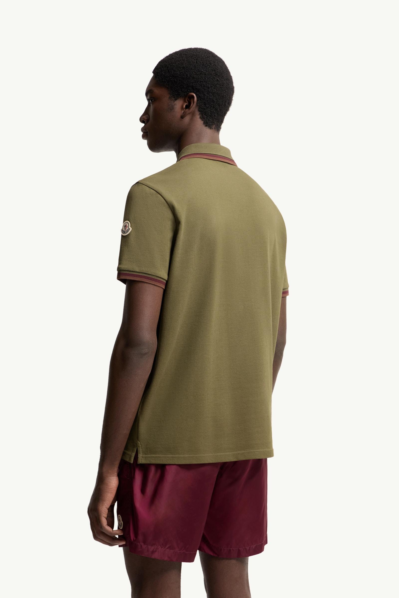 Moncler Double Collar Cotton Piquet Polo Shirt Olive Green Olive Green
