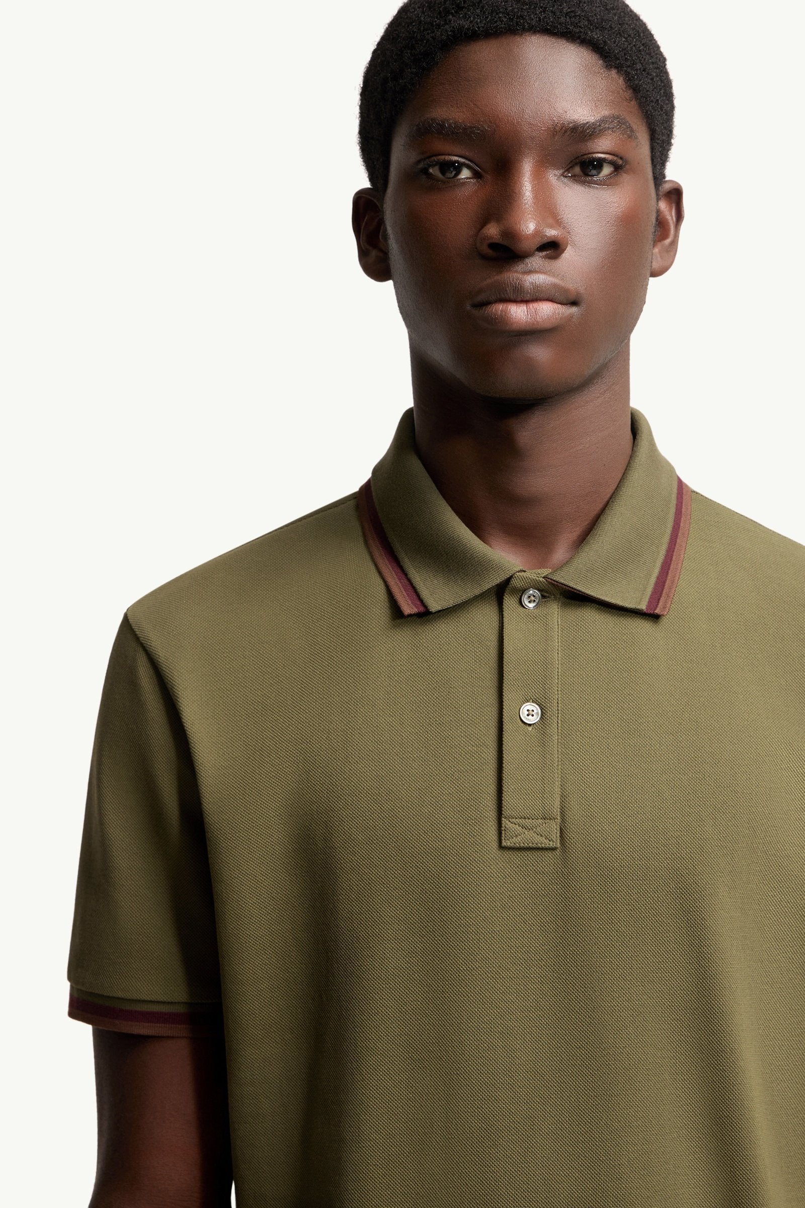 Moncler Double Collar Cotton Piquet Polo Shirt Olive Green Olive Green