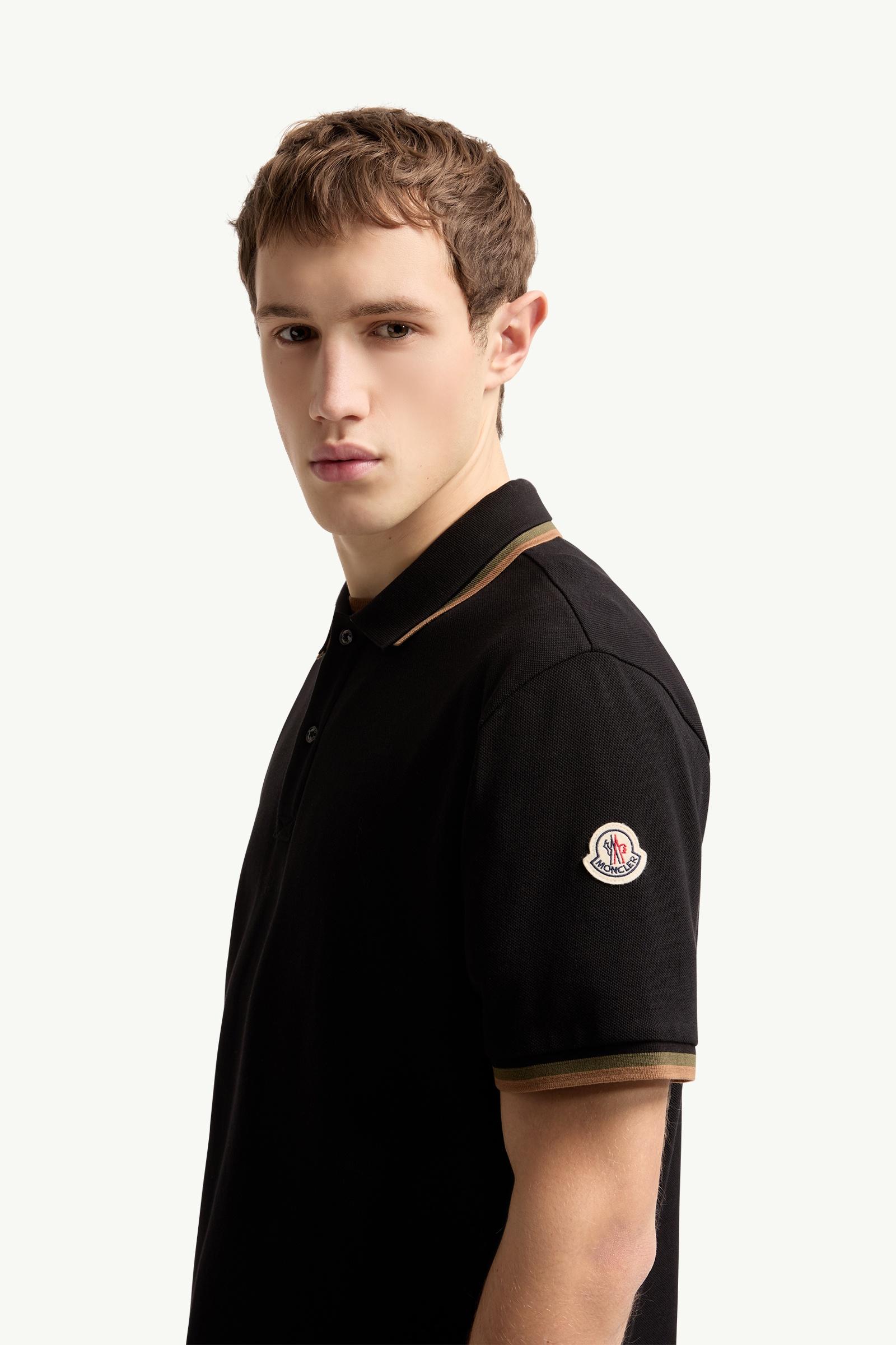 Moncler Double Collar Cotton Piquet Polo Shirt Black Black