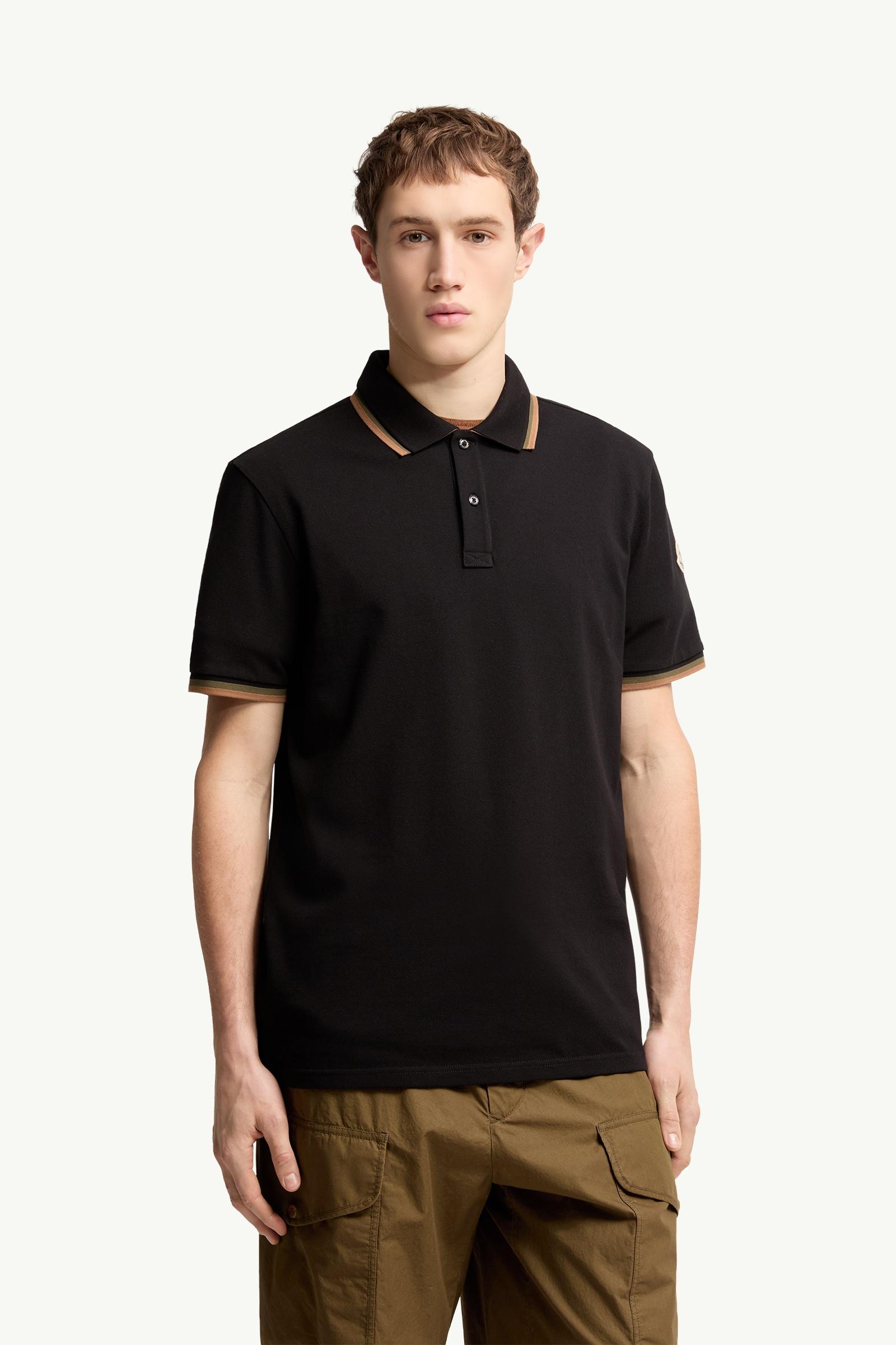 Moncler Double Collar Cotton Piquet Polo Shirt Black Black