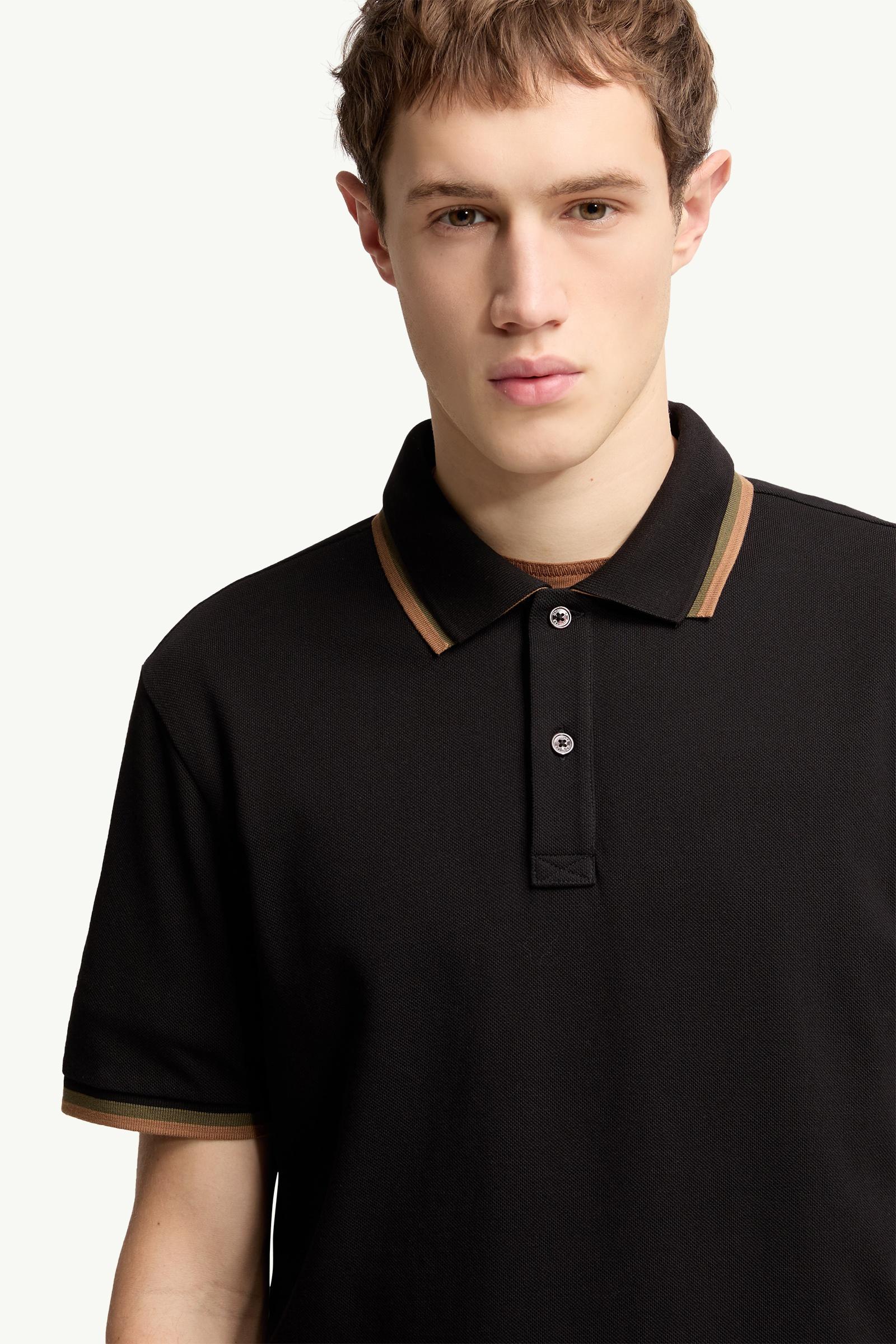 Moncler Double Collar Cotton Piquet Polo Shirt Black Black