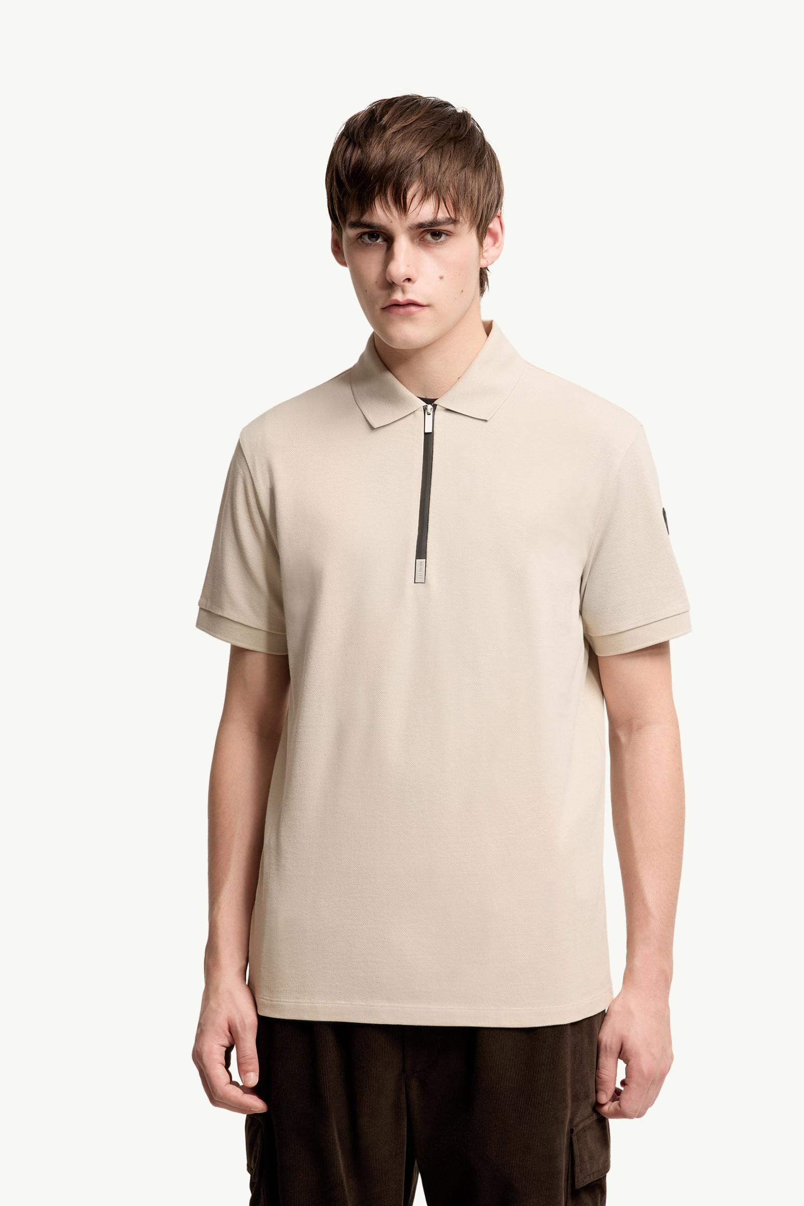 Moncler Logo Cotton Piquet Half-Zip Polo Shirt Light Beige Light Beige