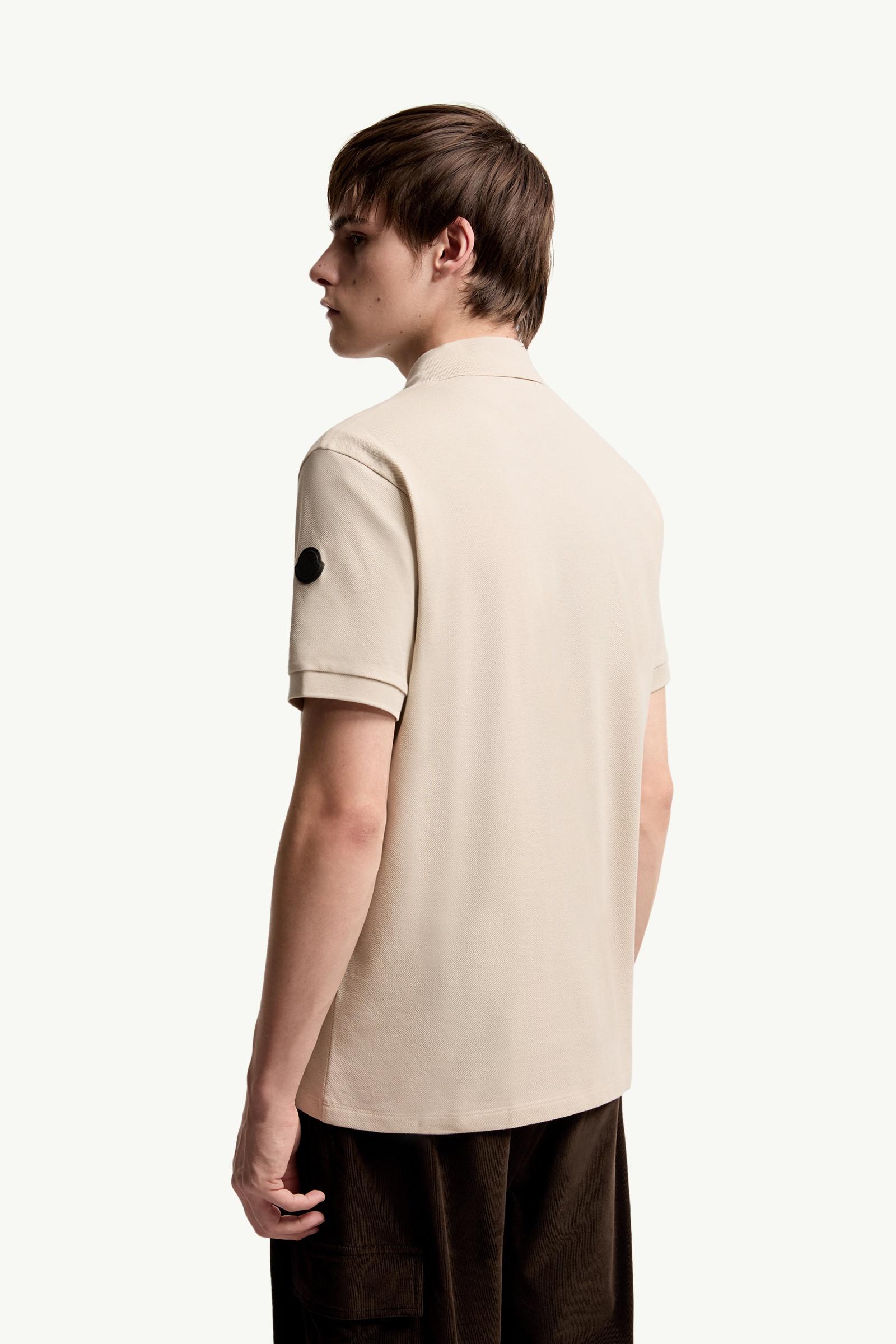 Moncler Logo Cotton Piquet Half-Zip Polo Shirt Light Beige Light Beige