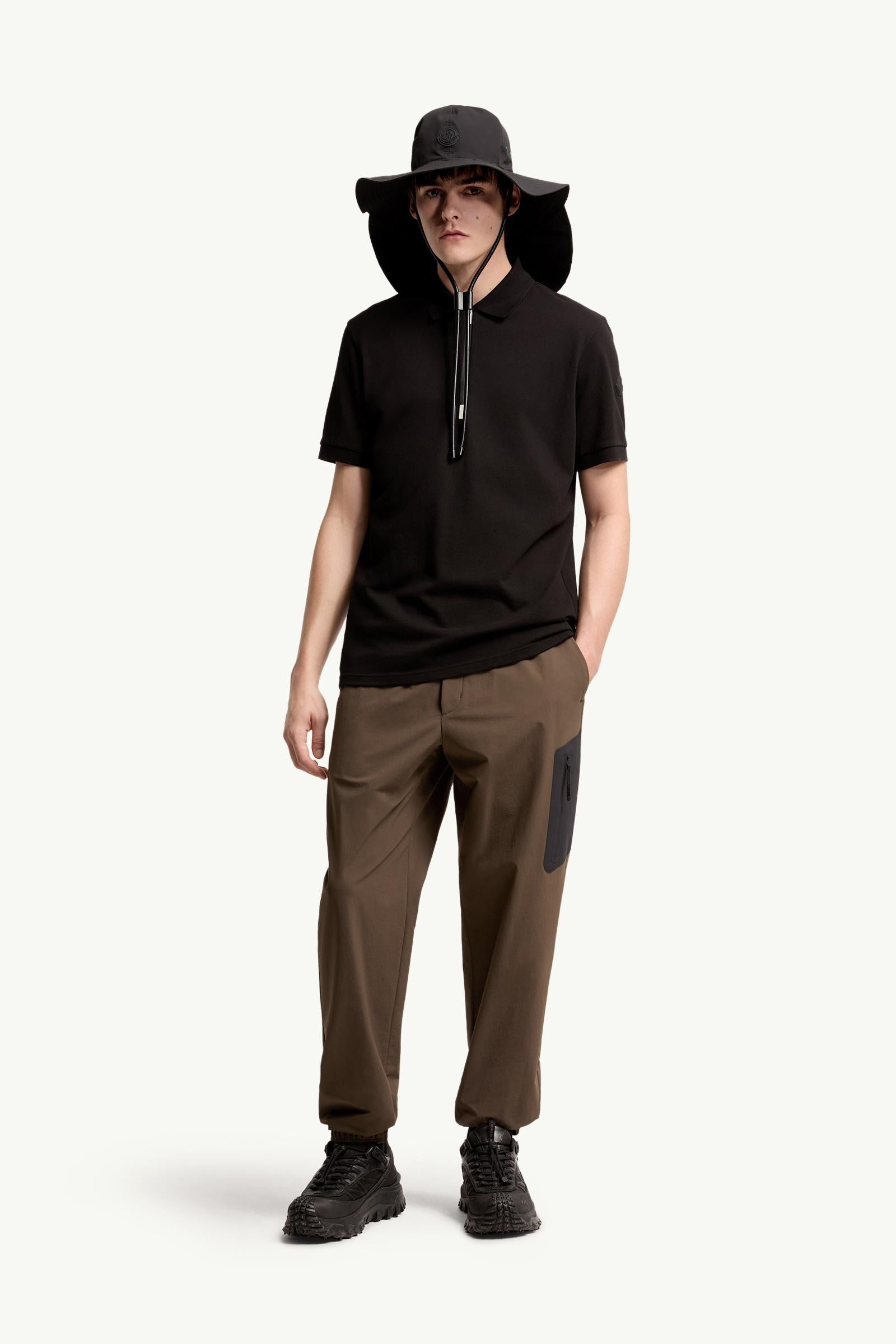 Moncler Logo Cotton Piquet Half-Zip Polo Shirt Black Black