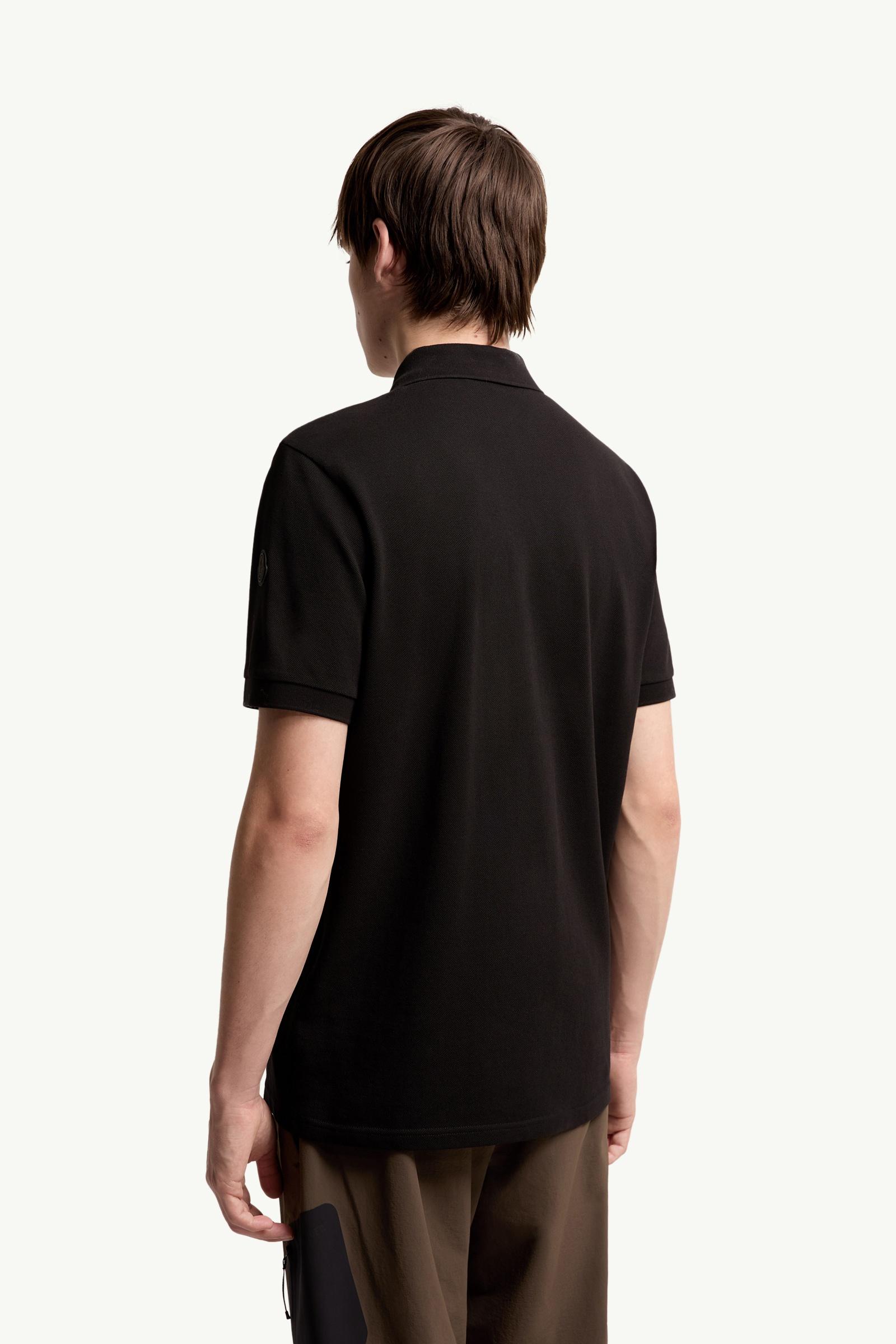 Moncler Logo Cotton Piquet Half-Zip Polo Shirt Black Black