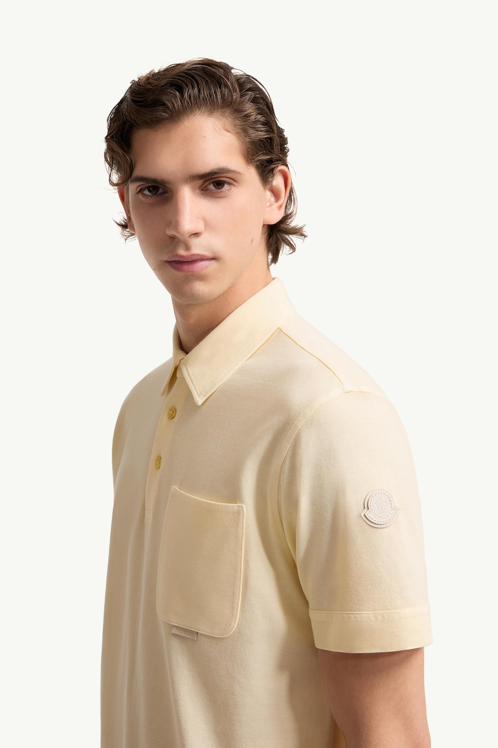 Moncler Leather Logo Cotton Piquet Polo Shirt Ochre Yellow Ochre Yellow
