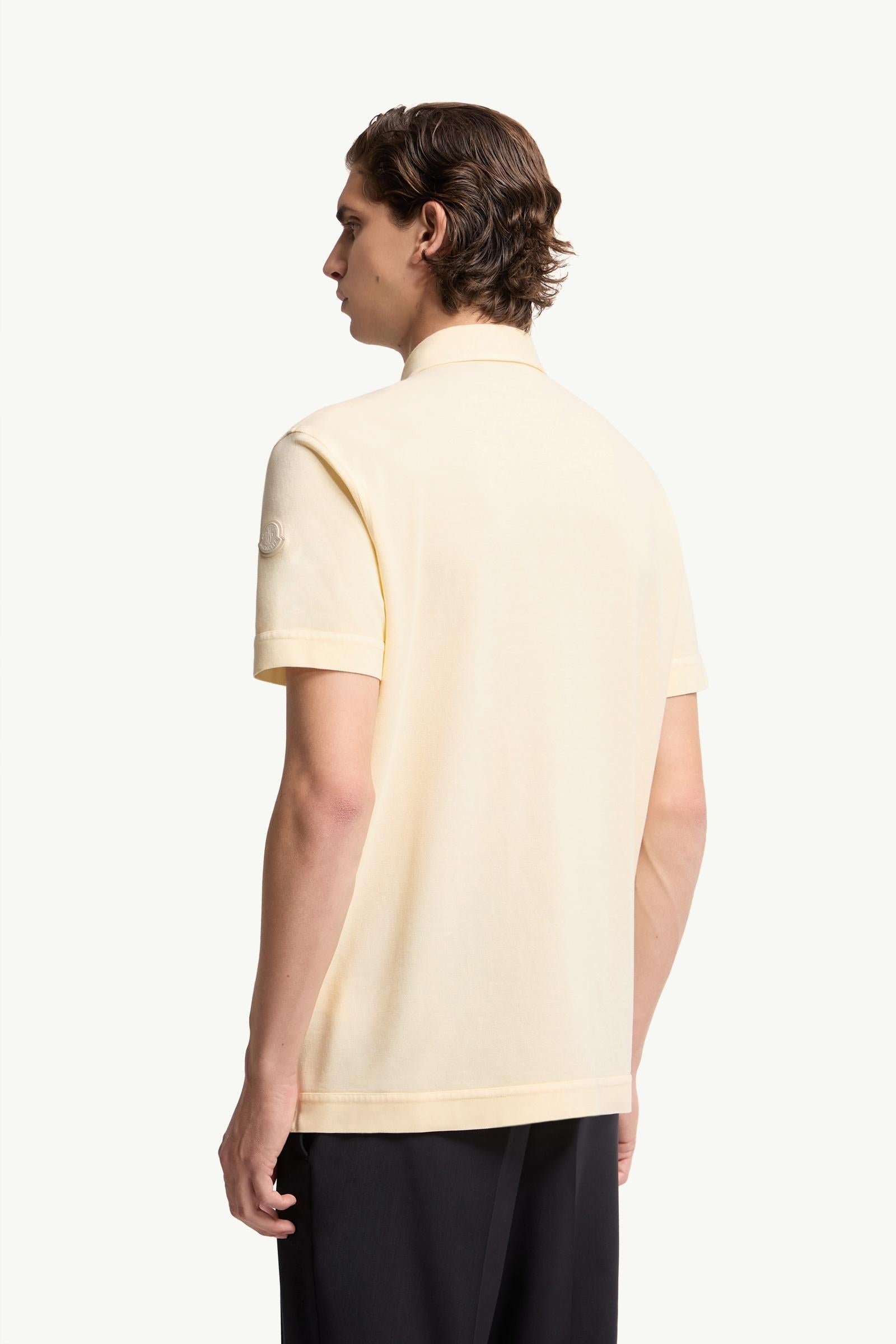 Moncler Leather Logo Cotton Piquet Polo Shirt Ochre Yellow Ochre Yellow