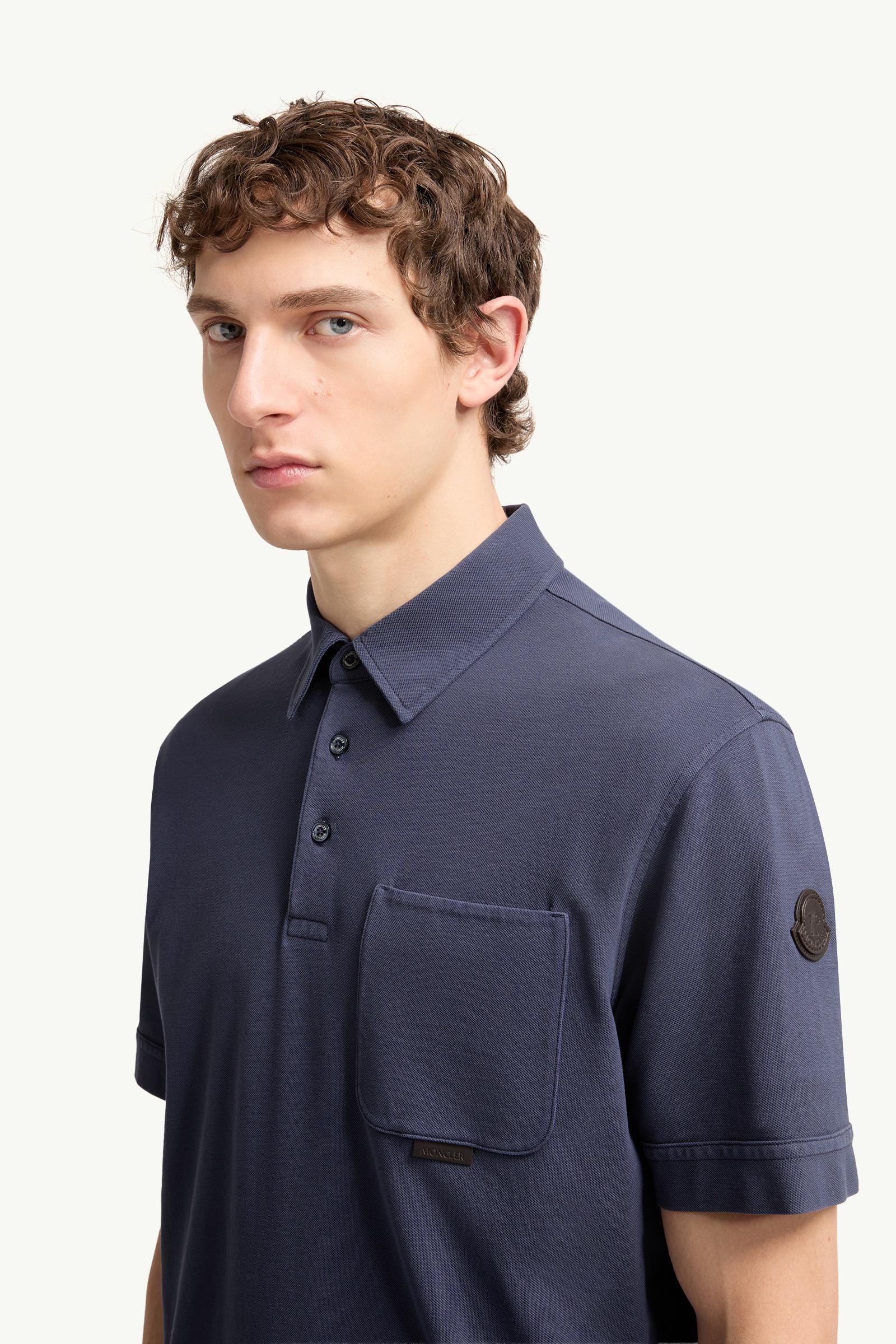 Moncler Leather Logo Cotton Piquet Polo Shirt Royal Blue Royal Blue