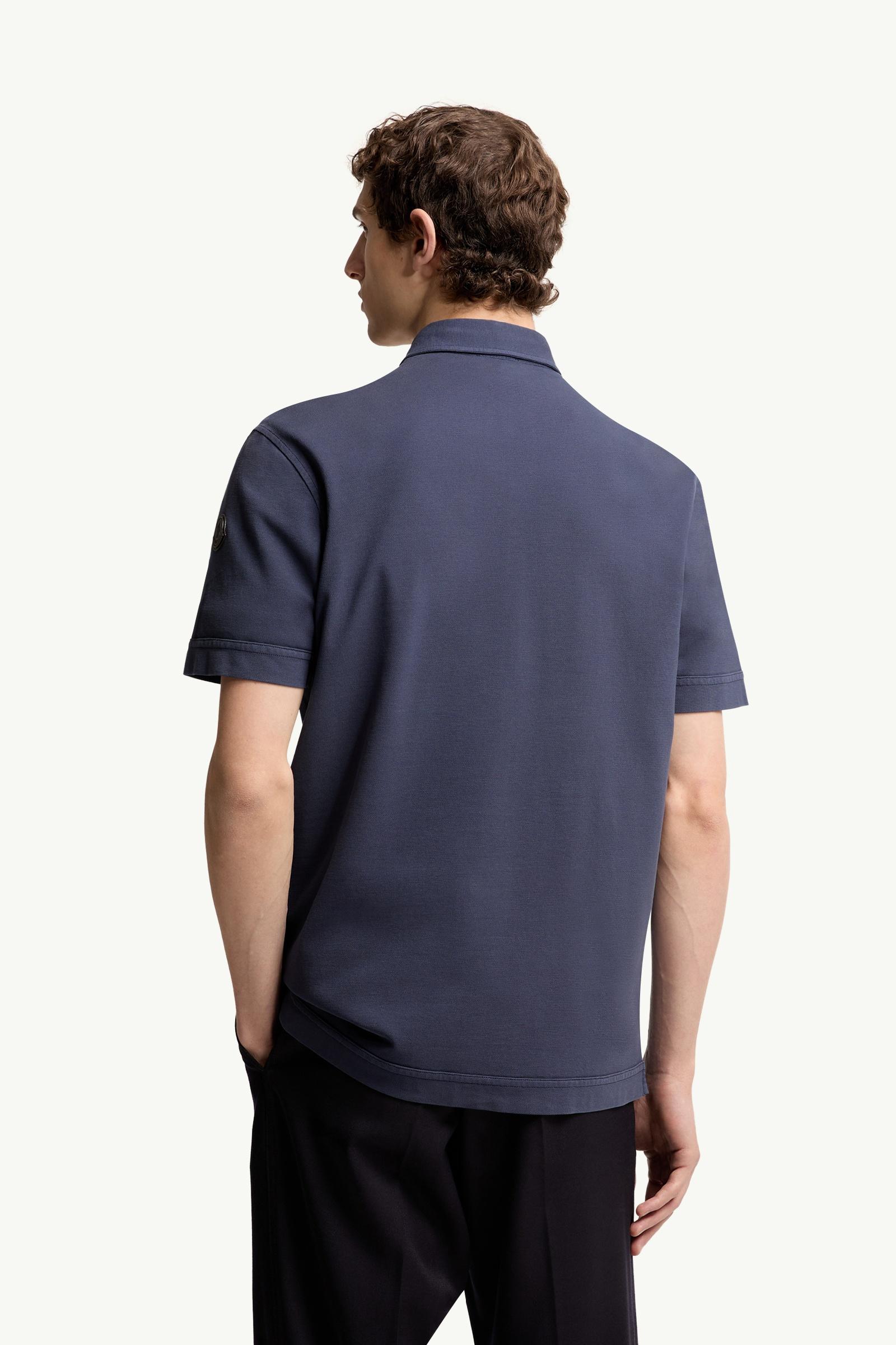 Moncler Leather Logo Cotton Piquet Polo Shirt Royal Blue Royal Blue