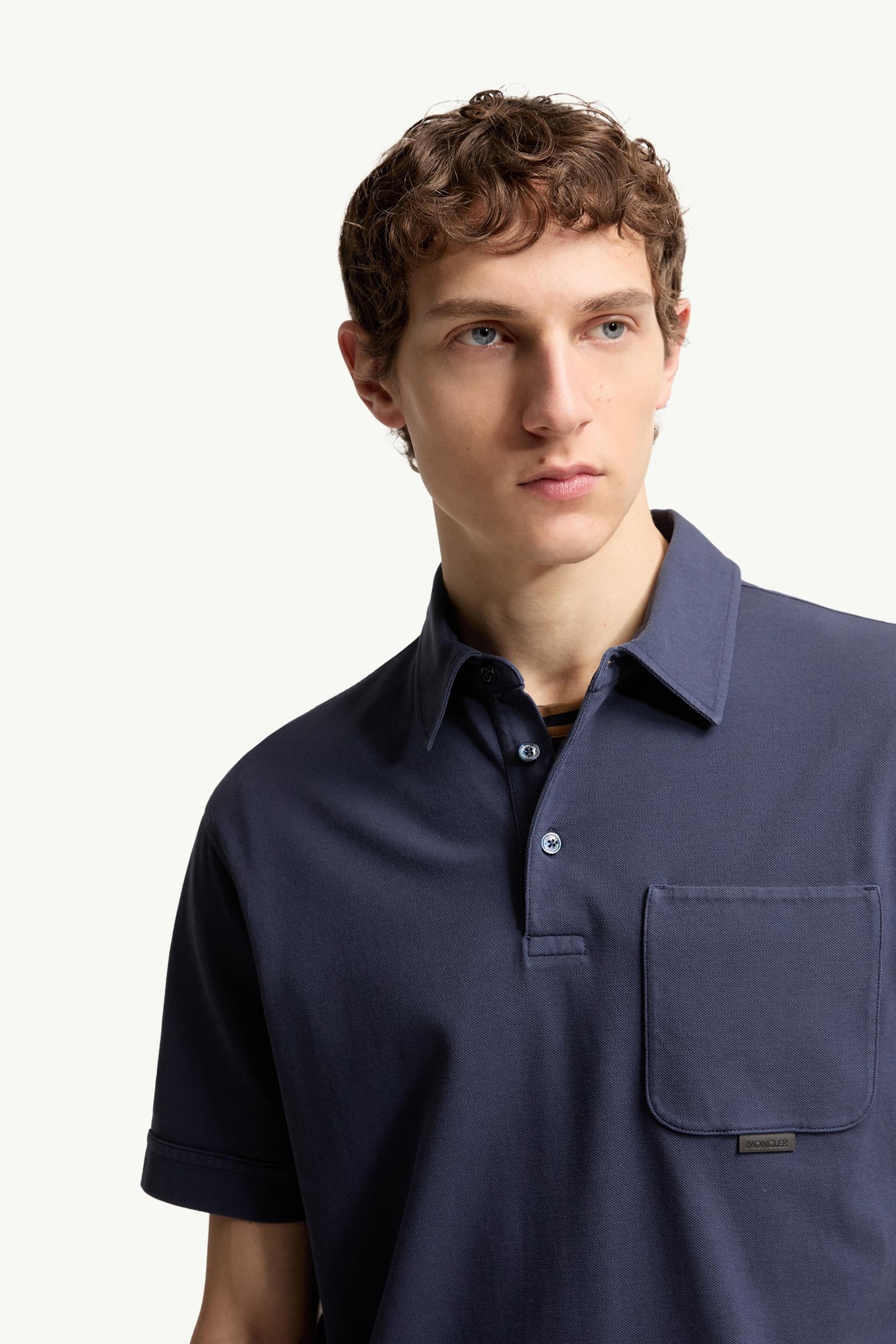 Moncler Leather Logo Cotton Piquet Polo Shirt Royal Blue Royal Blue