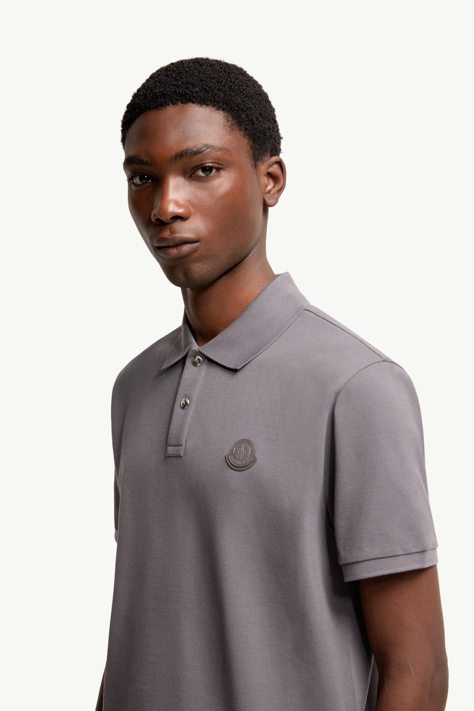 Moncler Logo Patch Cotton Piquet Polo Shirt Grey Grey