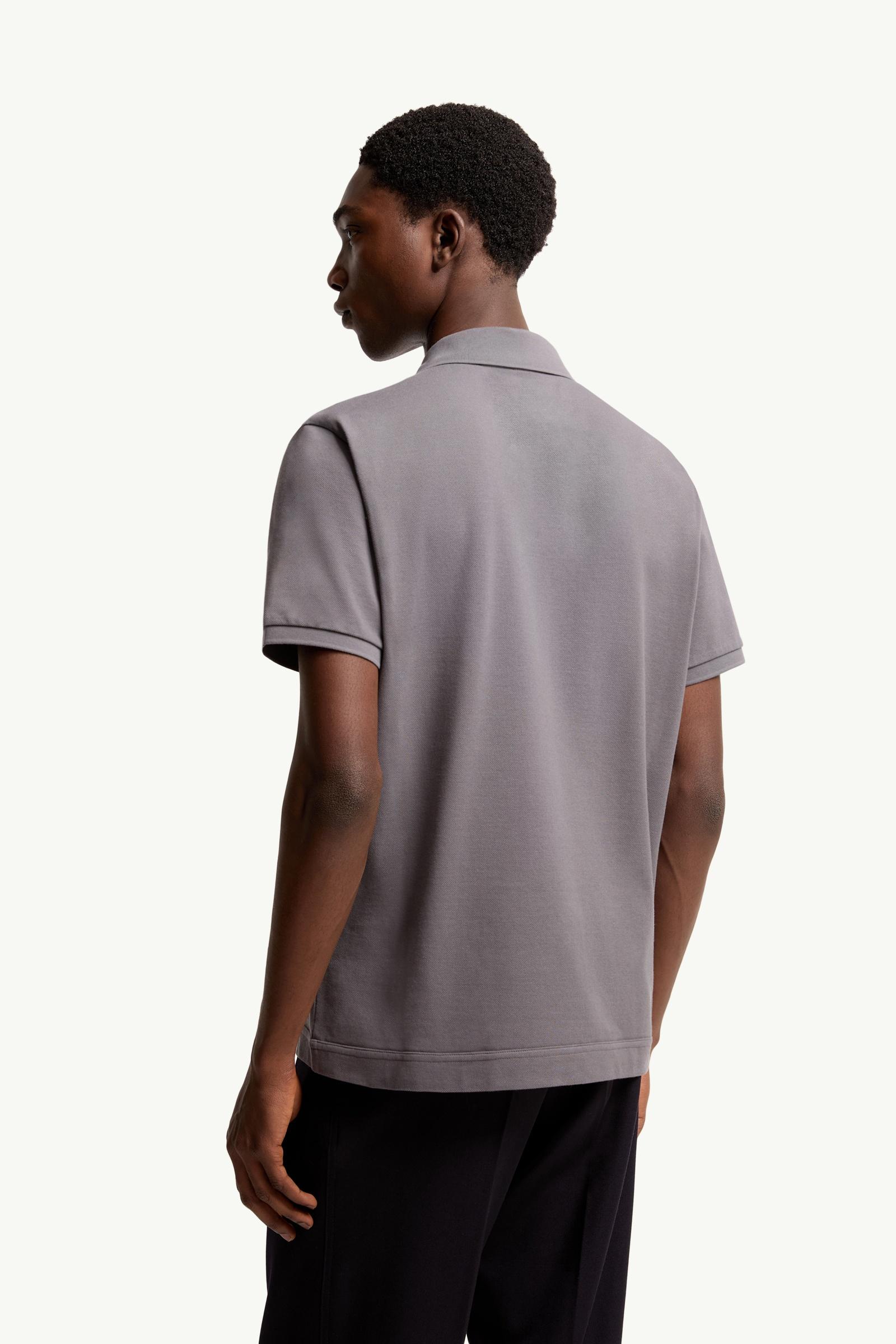 Moncler Logo Patch Cotton Piquet Polo Shirt Grey Grey