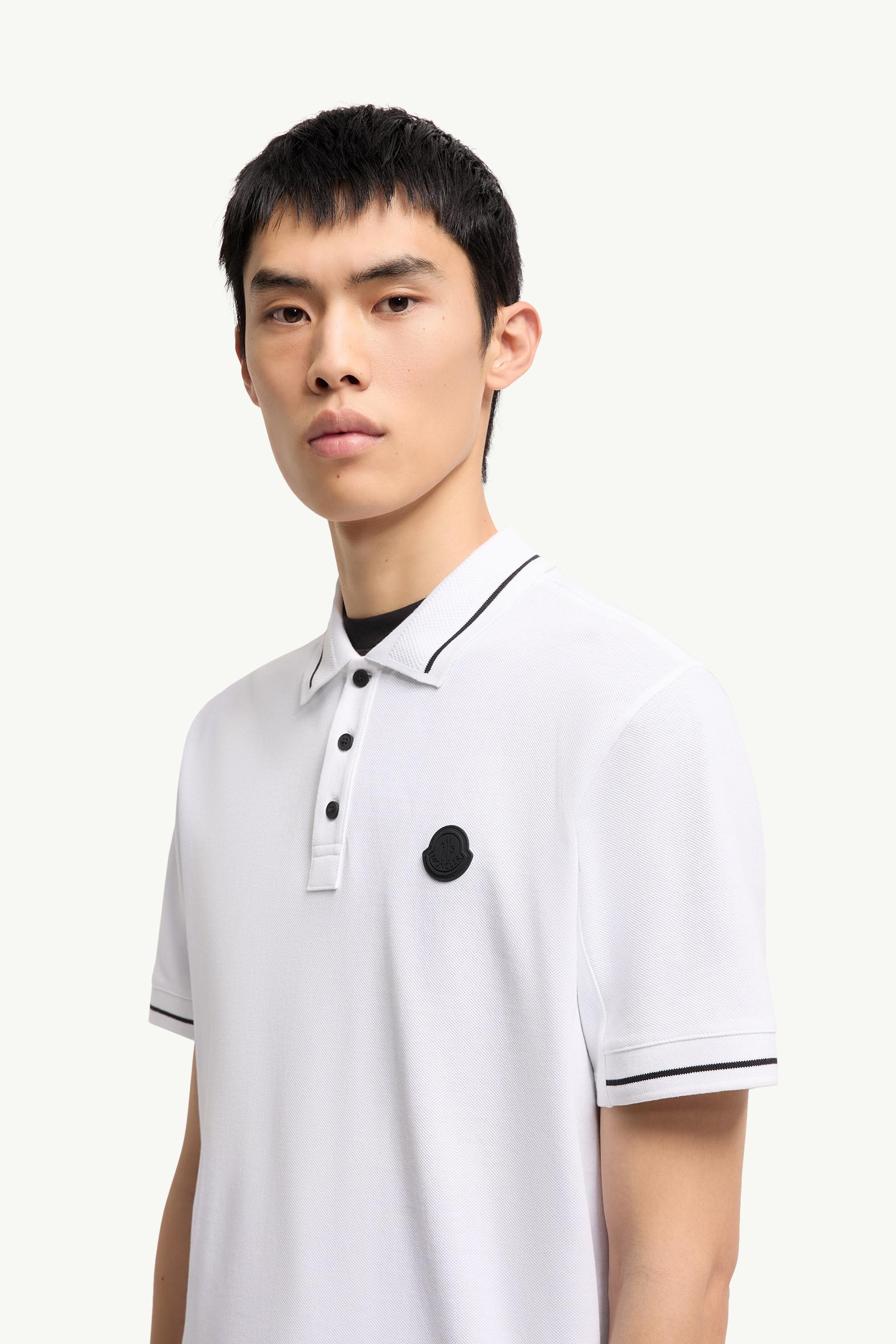 Moncler Logo Patch Cotton Polo Shirt White White