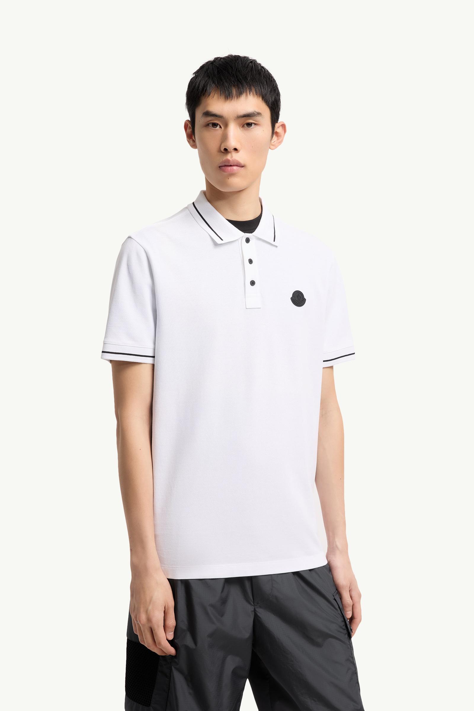 Moncler Logo Patch Cotton Polo Shirt White White