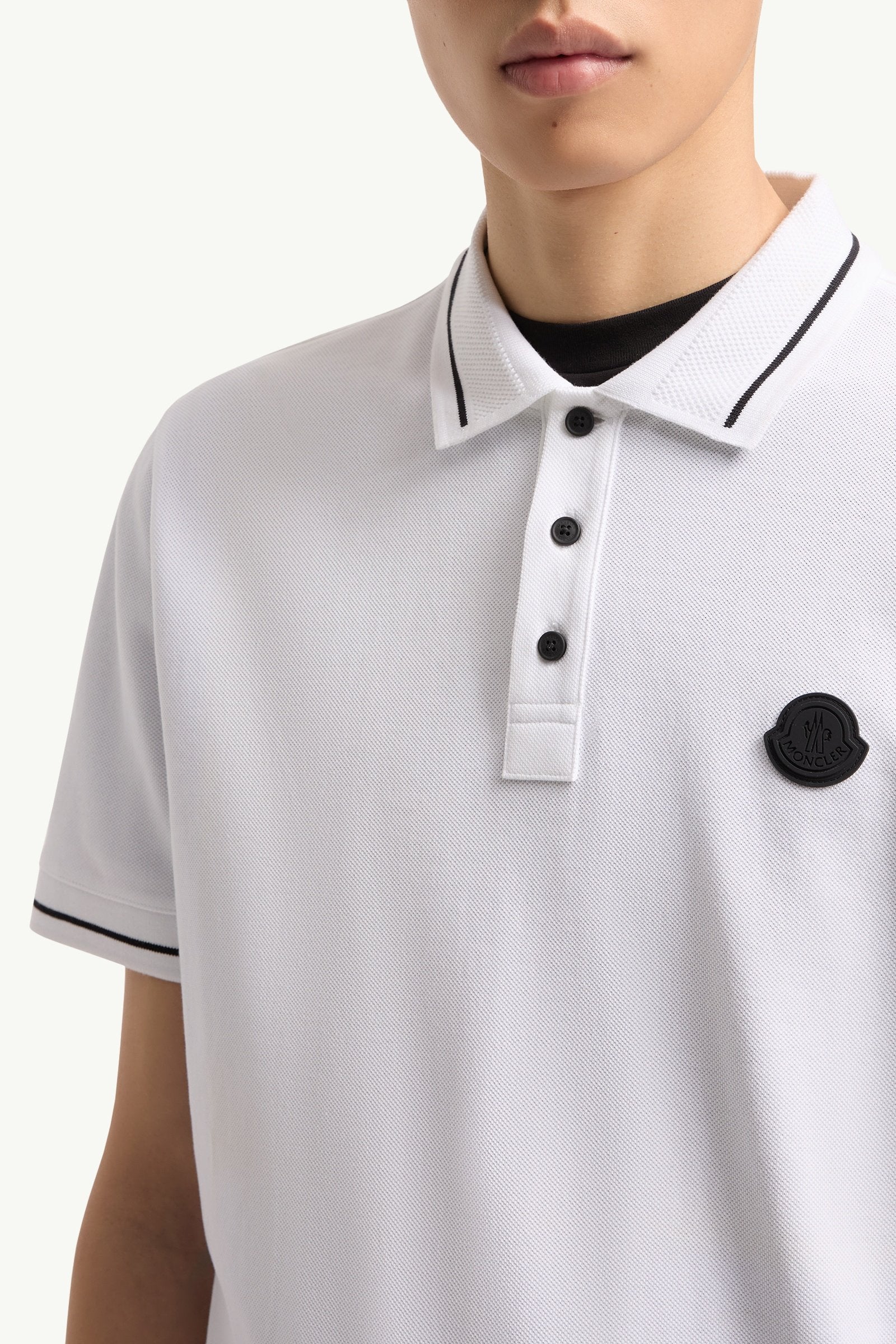 Moncler Logo Patch Cotton Polo Shirt White White