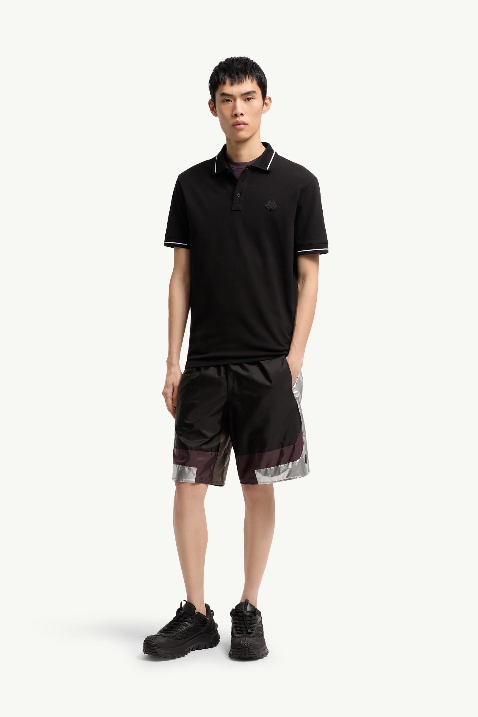 Moncler Logo Patch Cotton Polo Shirt Black Black