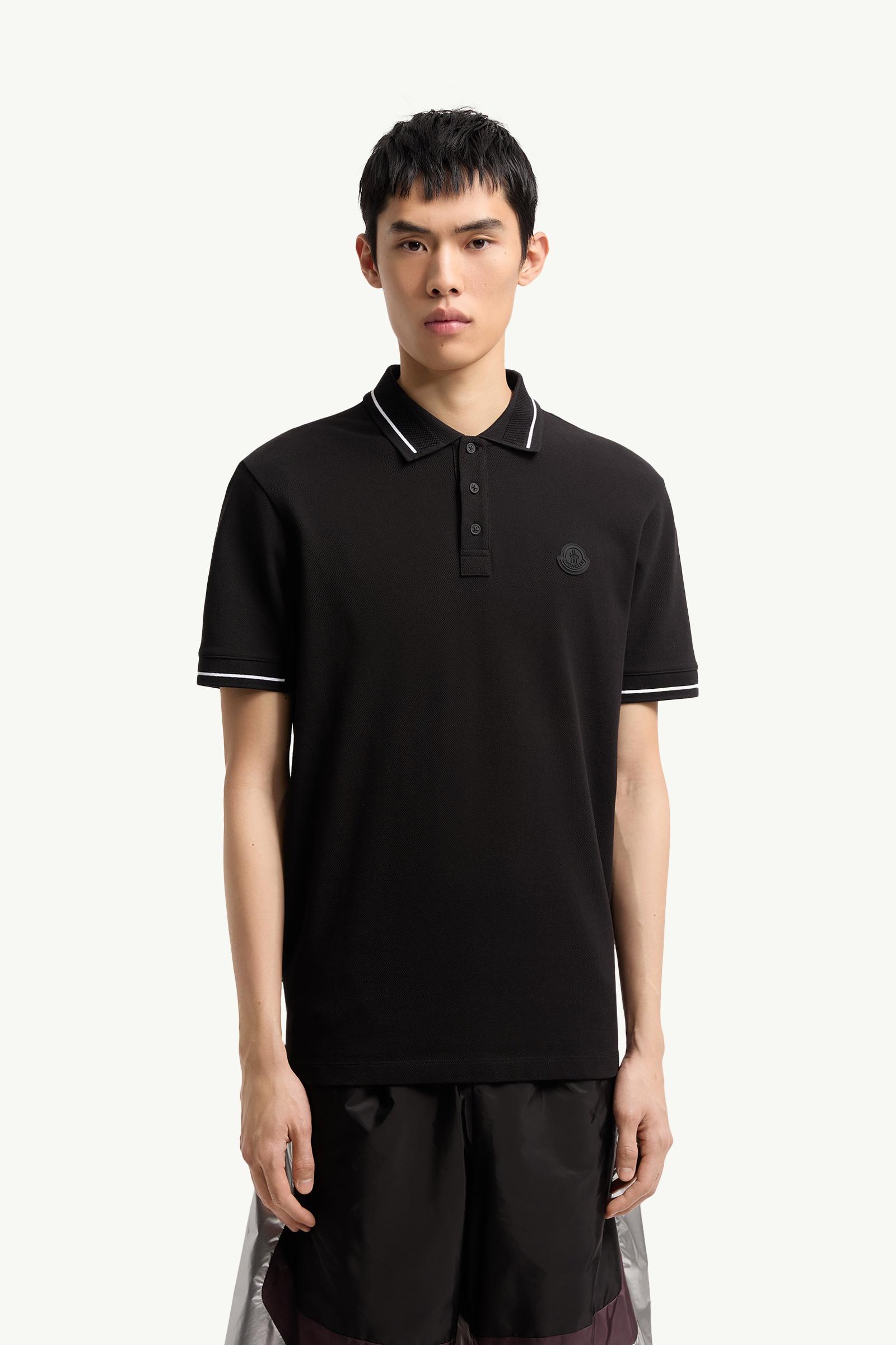 Moncler Logo Patch Cotton Polo Shirt Black Black