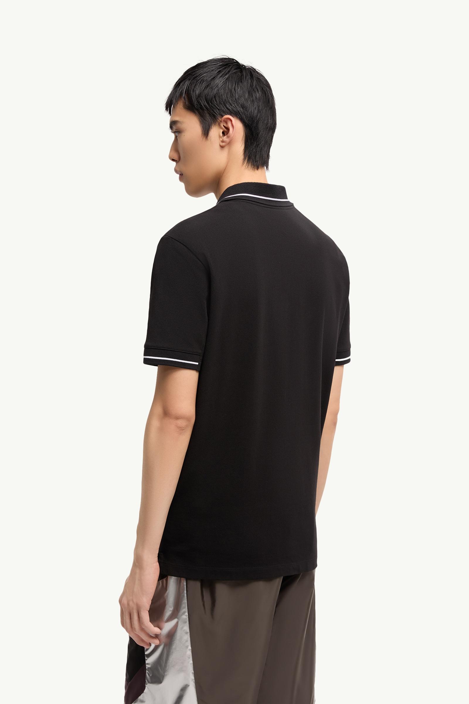 Moncler Logo Patch Cotton Polo Shirt Black Black