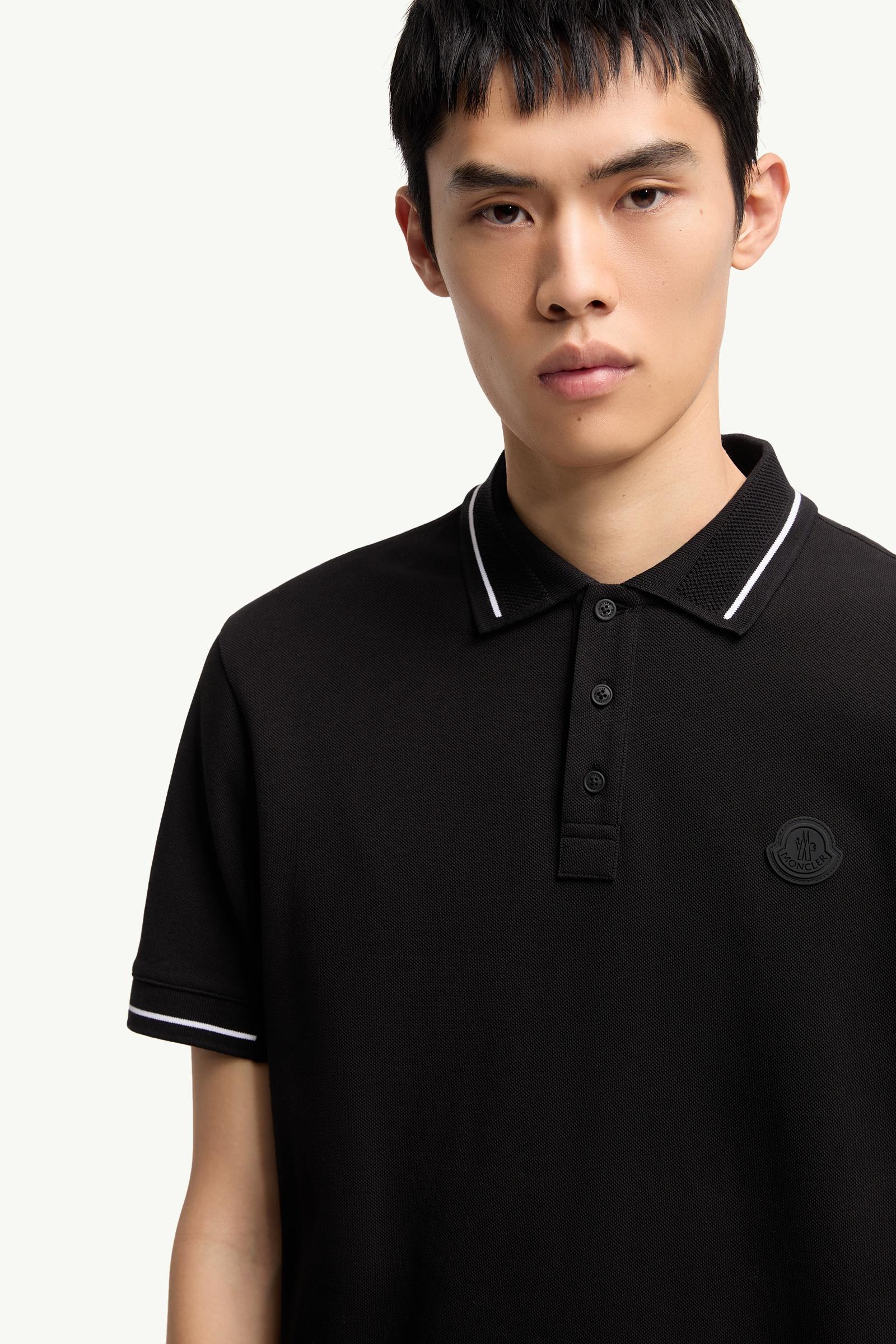 Moncler Logo Patch Cotton Polo Shirt Black Black