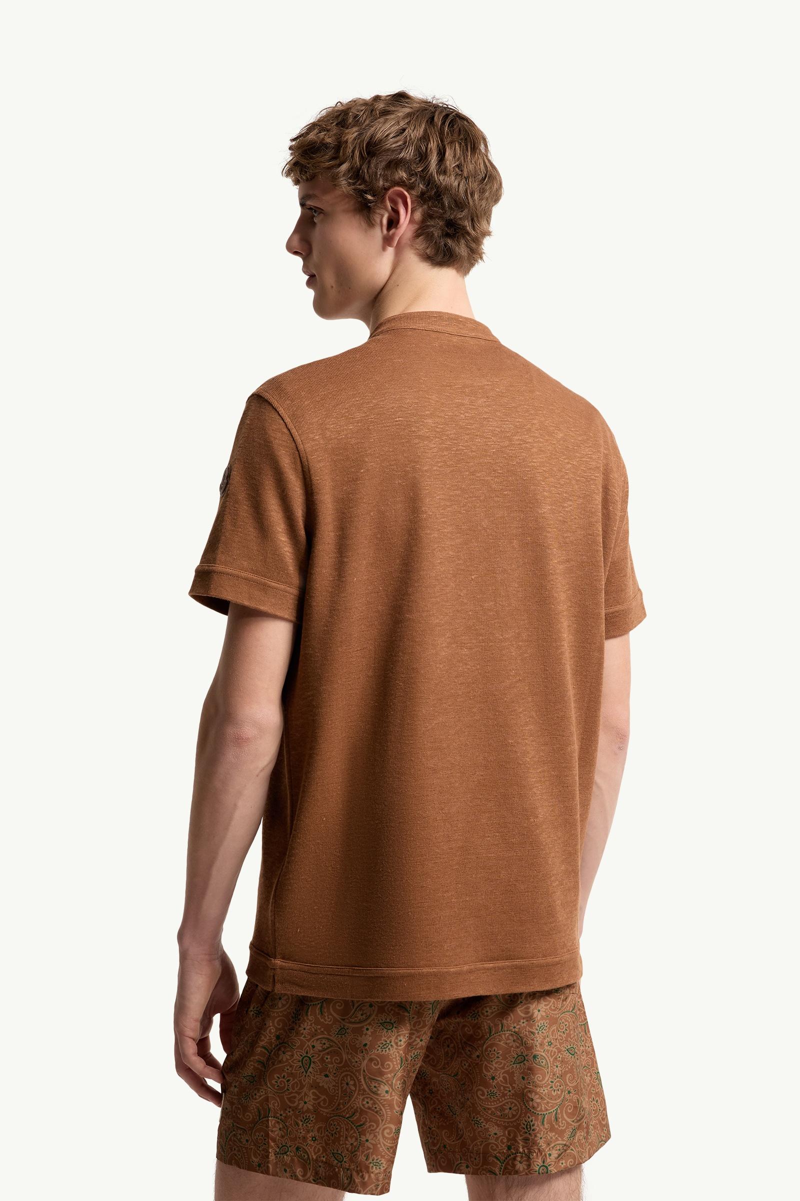 Moncler Cotton & Linen Blend Polo Shirt Light Brown Light Brown